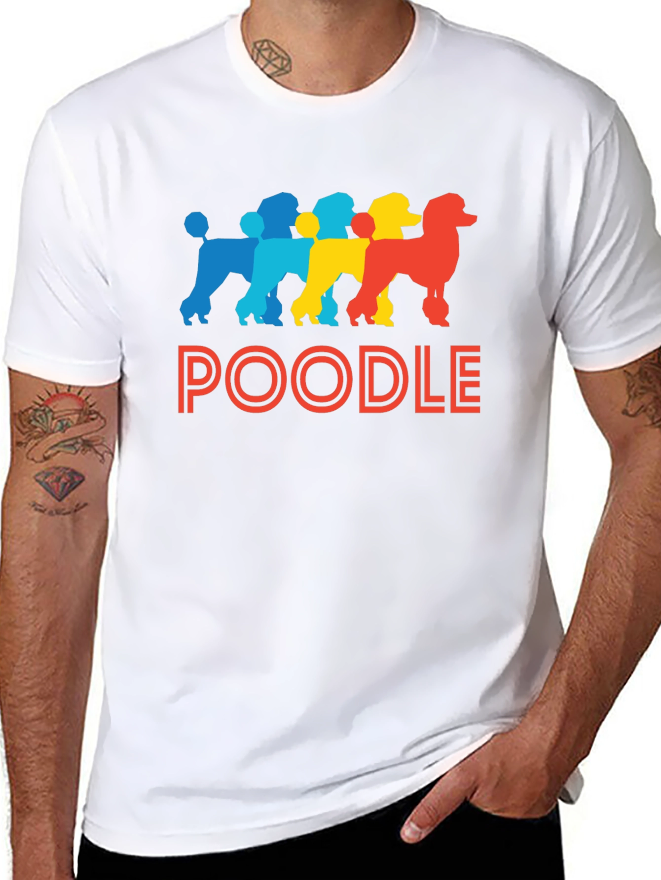 Black Colorful Poodle Silhouette T-Shirt view 8