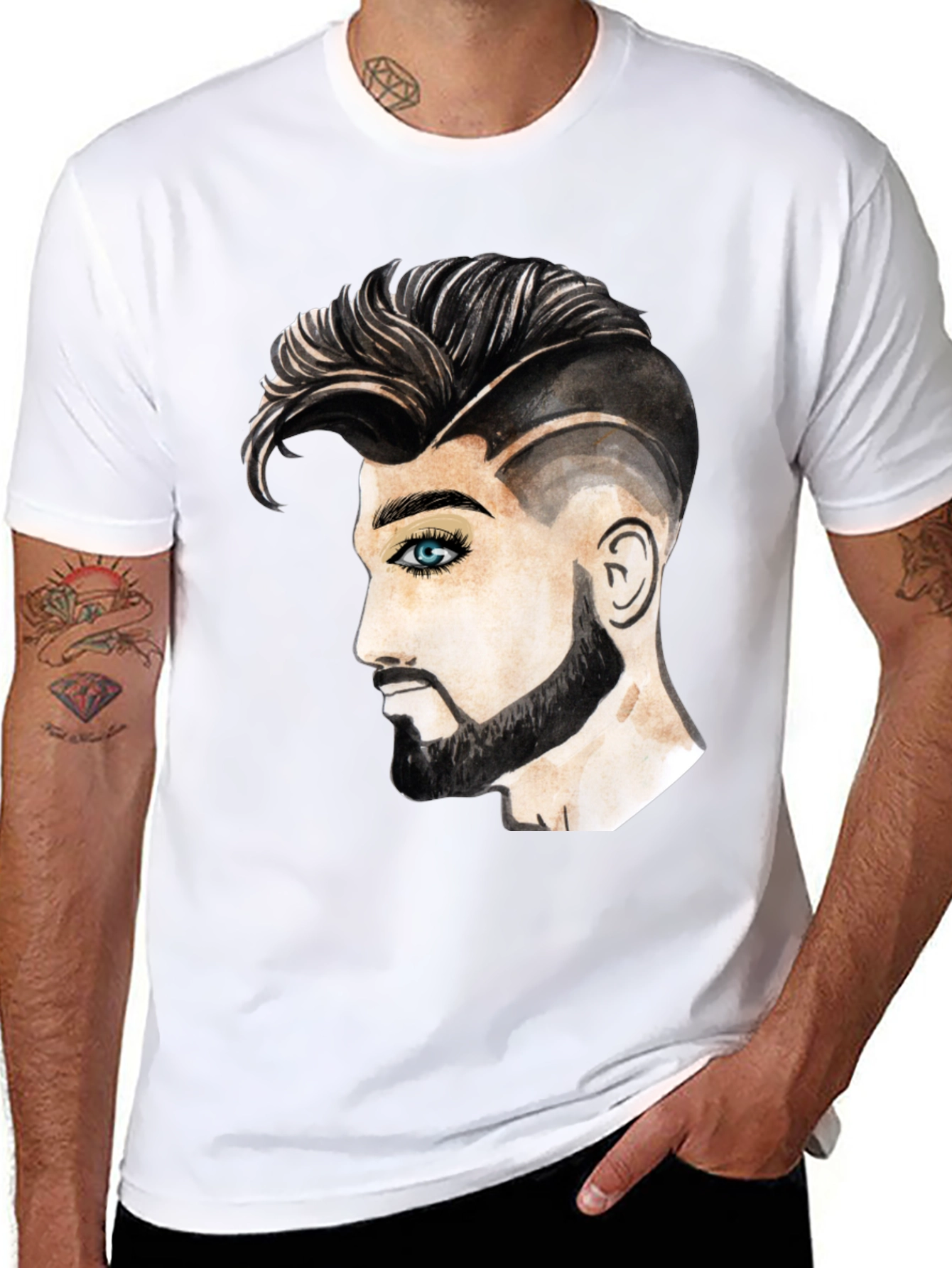 Black Graphic Print Men's T-Shirt - Handsome Man Design view 8