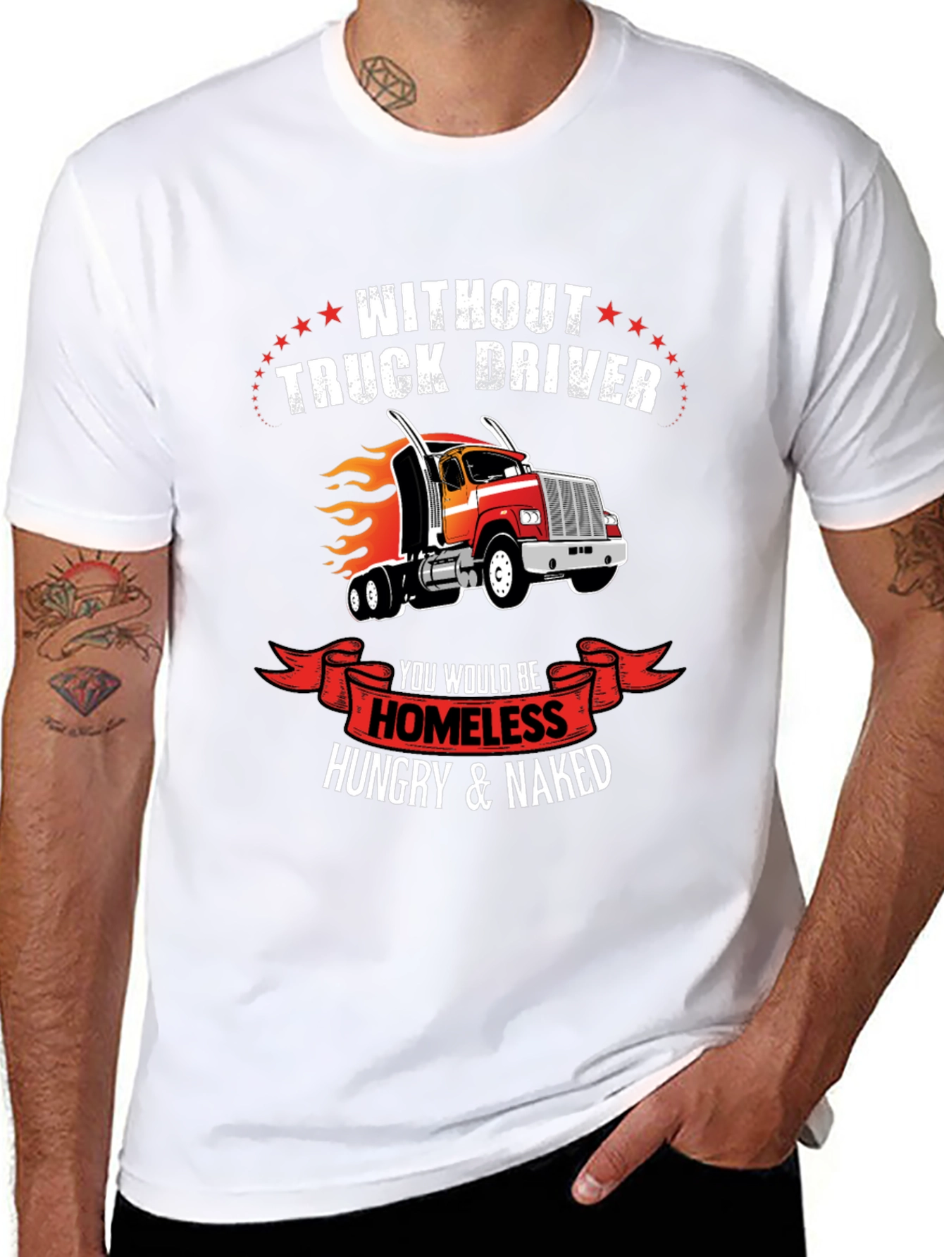 Black Truck Driver T-Shirt - Homeless Hungry Naked view 8