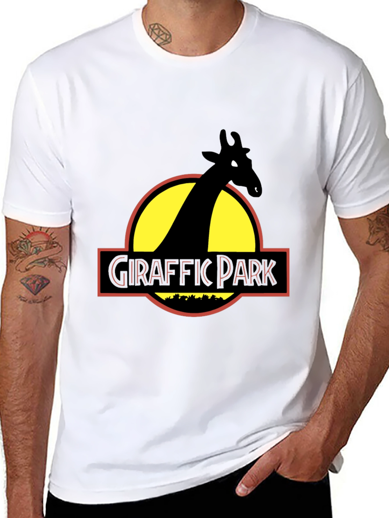 Black Giraffe Park Graphic Tee - Jurassic Humor T-Shirt view 8