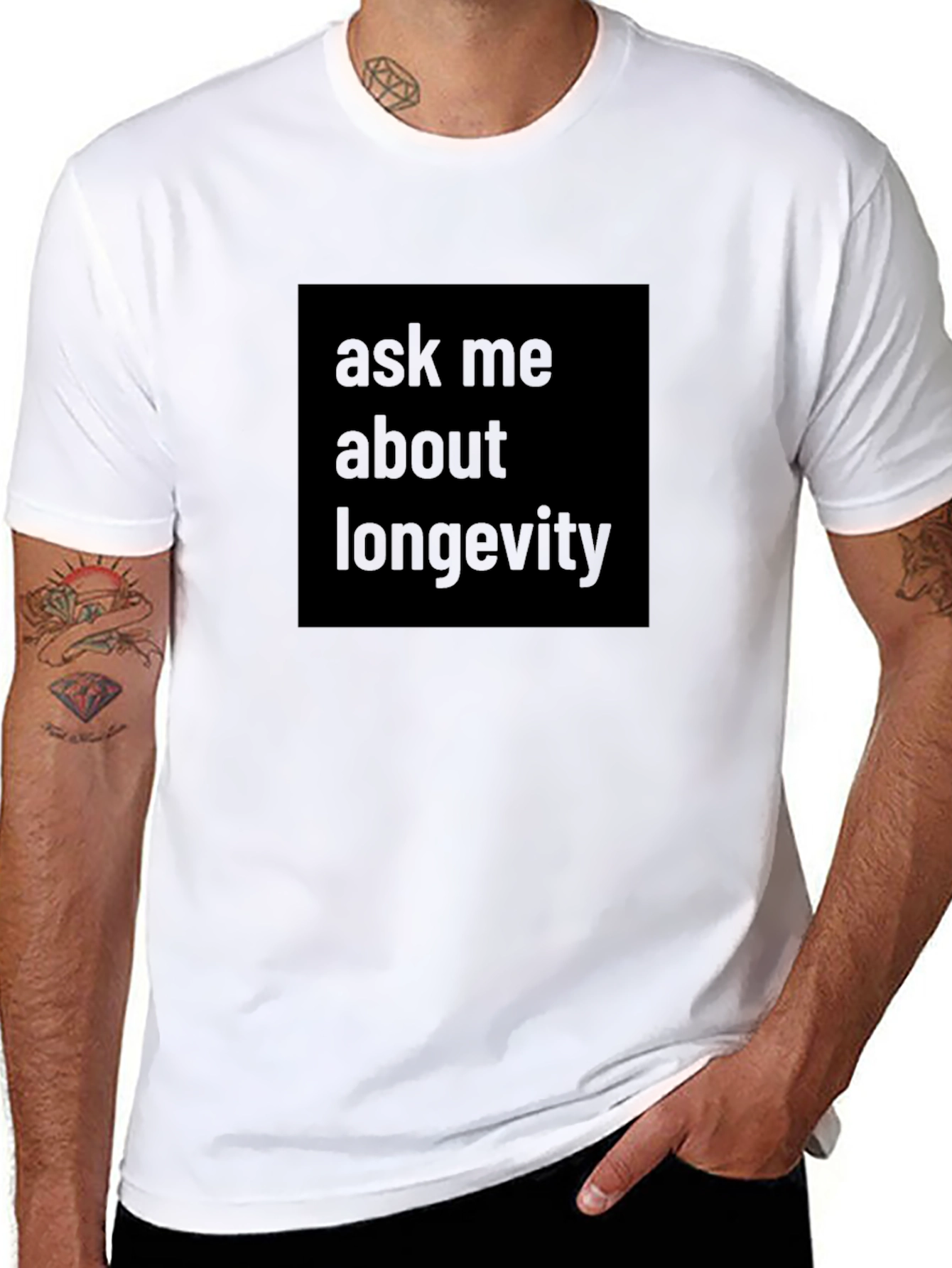 Black Ask Me About Longevity Black T-Shirt view 8