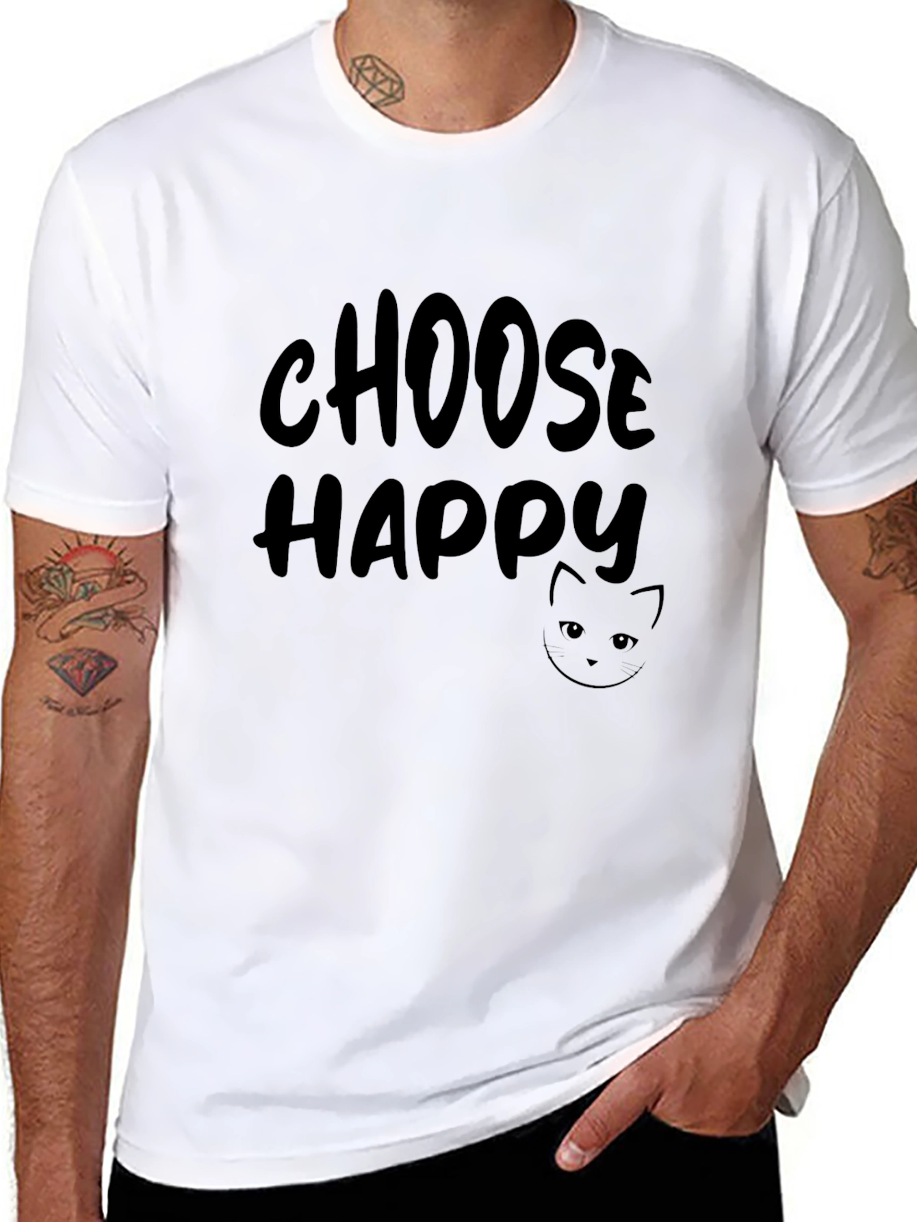Black Choose Happy Graphic Tee - Cat Lover's Shirt view 8