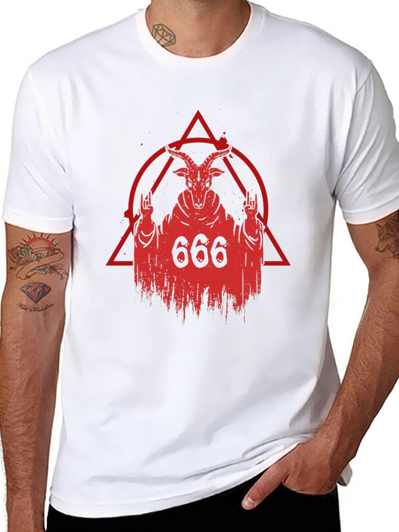 Black Occult Goat Head Graphic Print T-Shirt view 8