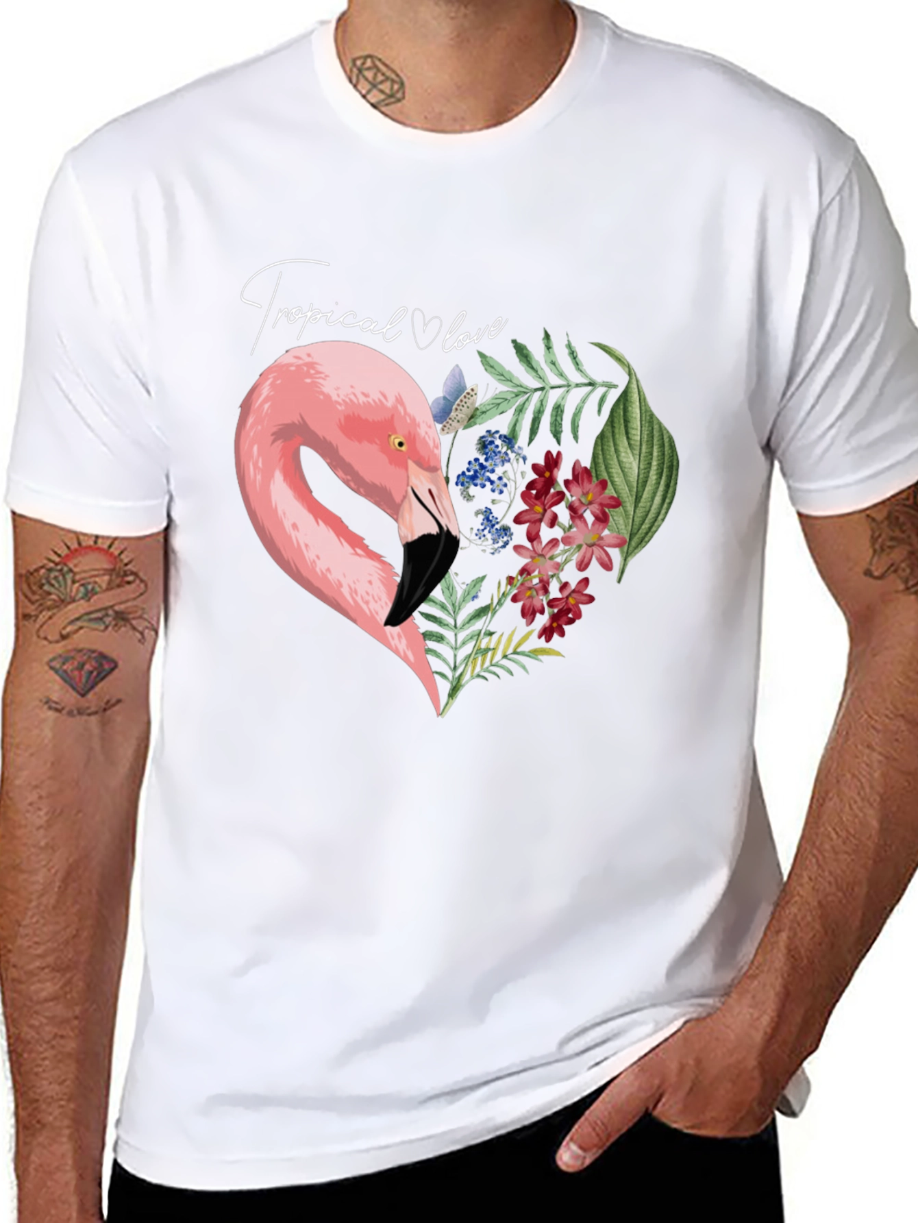 Black Tropical Flamingo Heart Graphic Tee - Black view 8