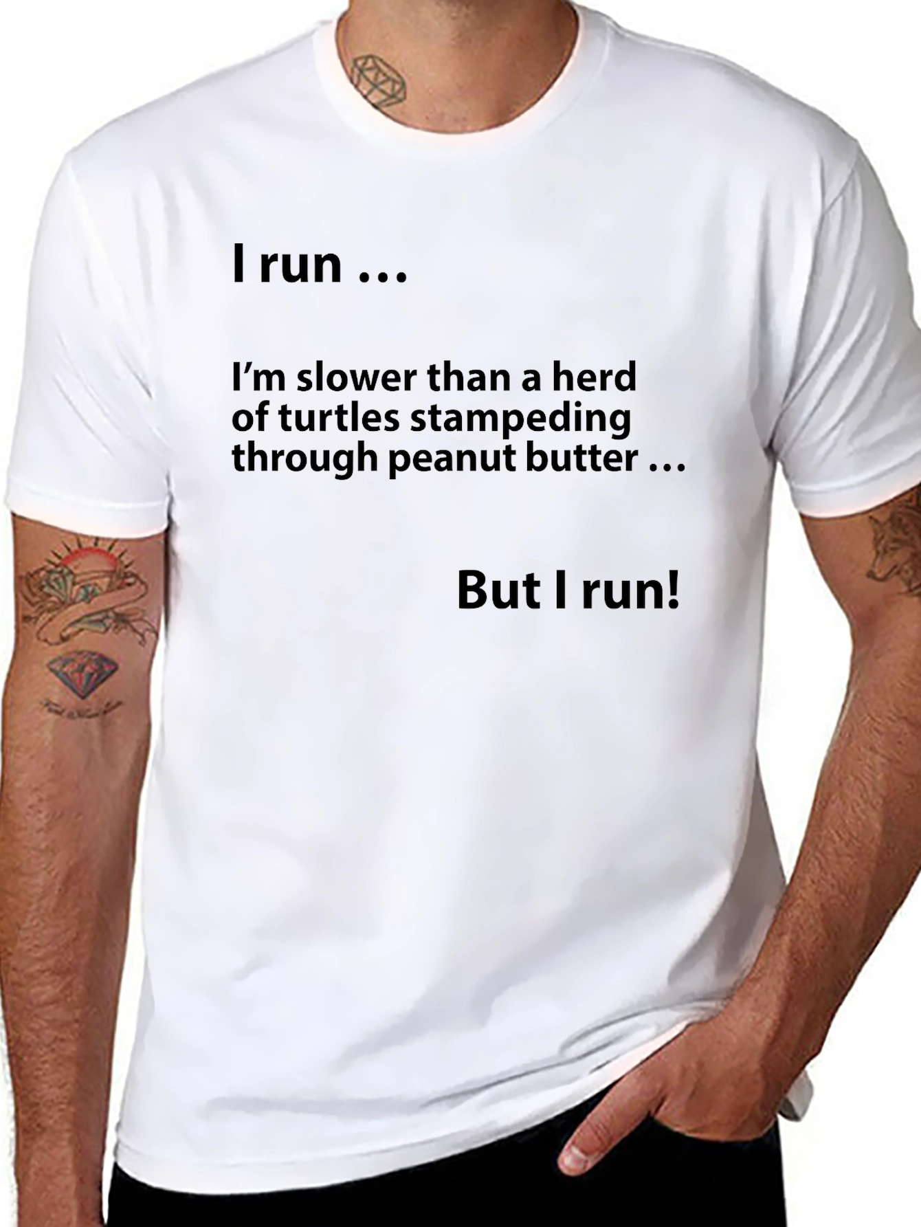 Black Humorous Runner's T-Shirt - Slower Than Turtles view 8
