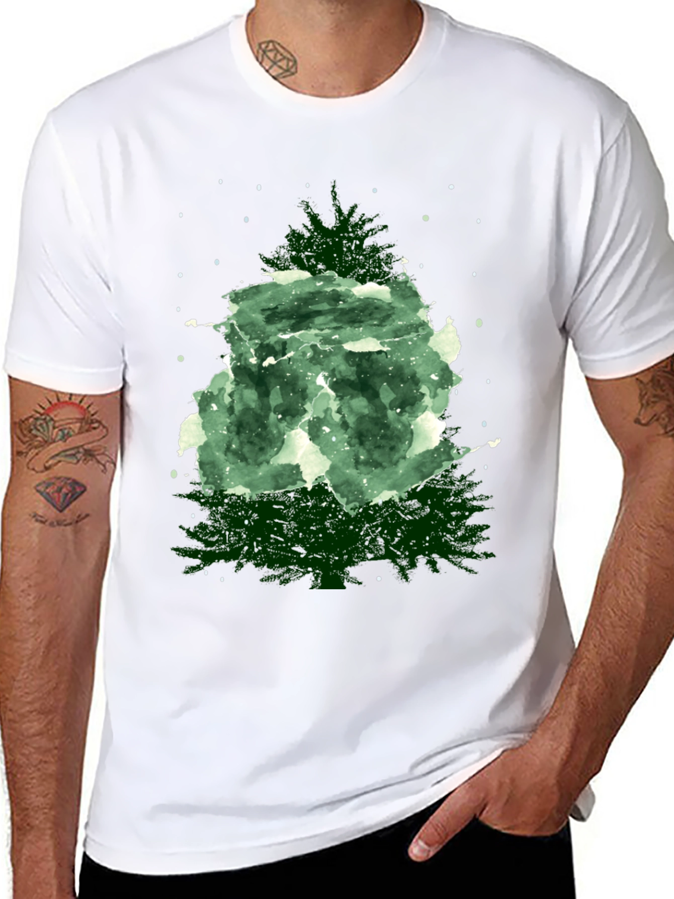 Black Watercolor Christmas Tree Graphic Tee view 8