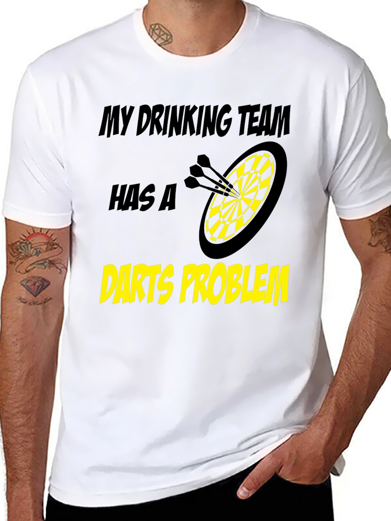 Black Darts Problem Funny Drinking Team Black T-Shirt view 8