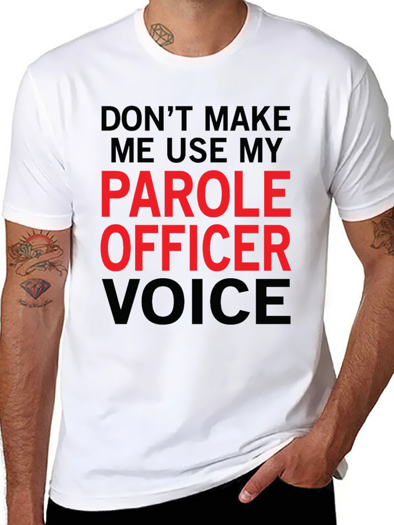 Black Parole Officer Voice Funny T-Shirt view 8