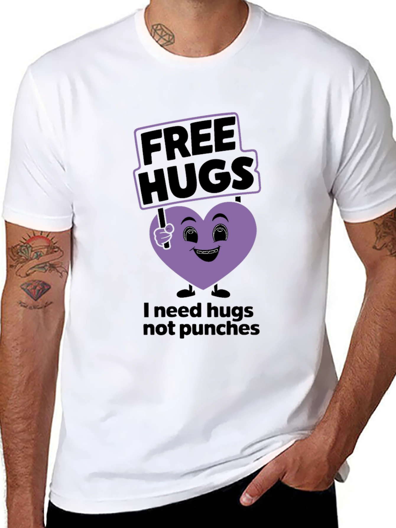 Black Free Hugs T-Shirt - Needs Hugs, Not Punches view 8