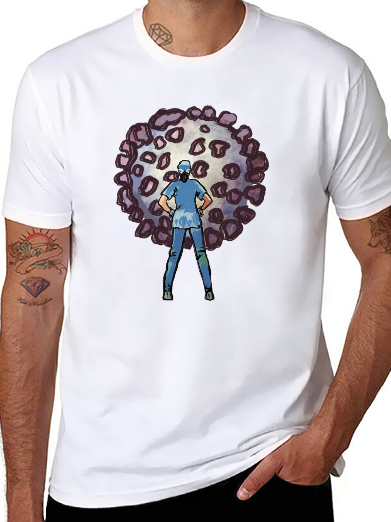 Black Heroic Nurse vs Virus Graphic Tee - Black Cotton T-Shirt view 8