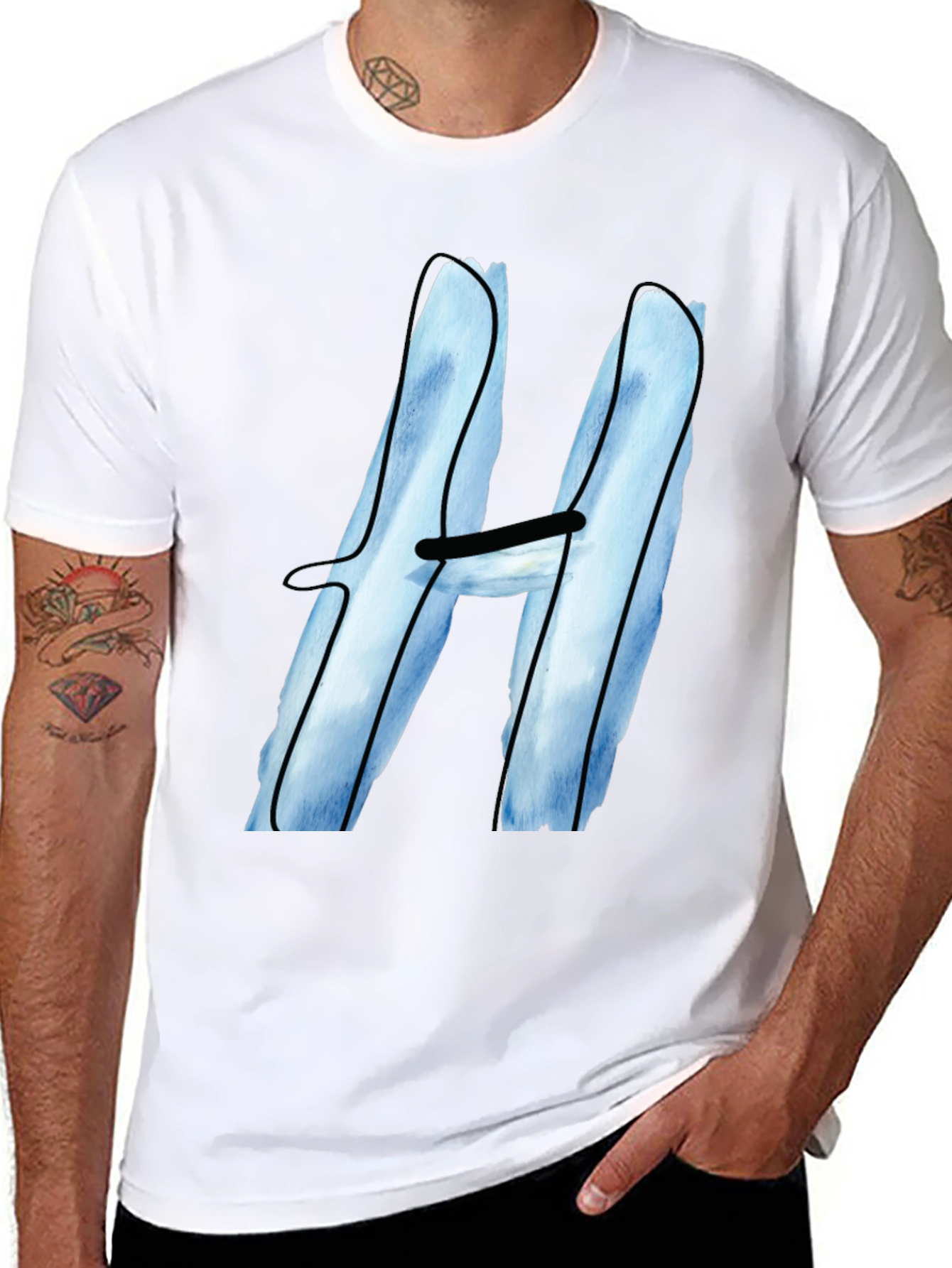 Black Cool Blue H Graphic Tee - Black Cotton Blend view 8