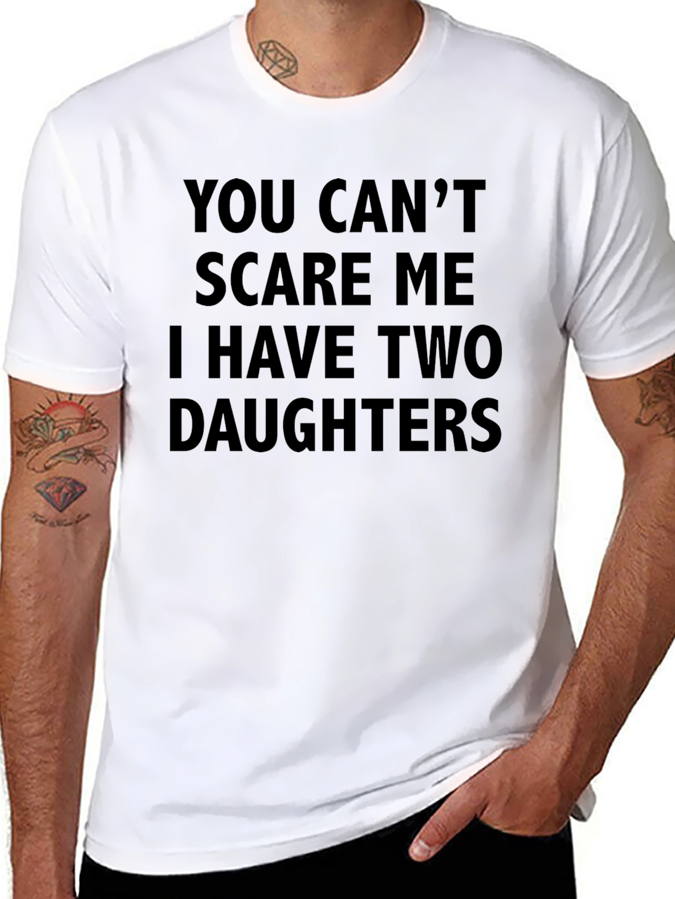 Black Funny Dad T-Shirt - Two Daughters Design view 8