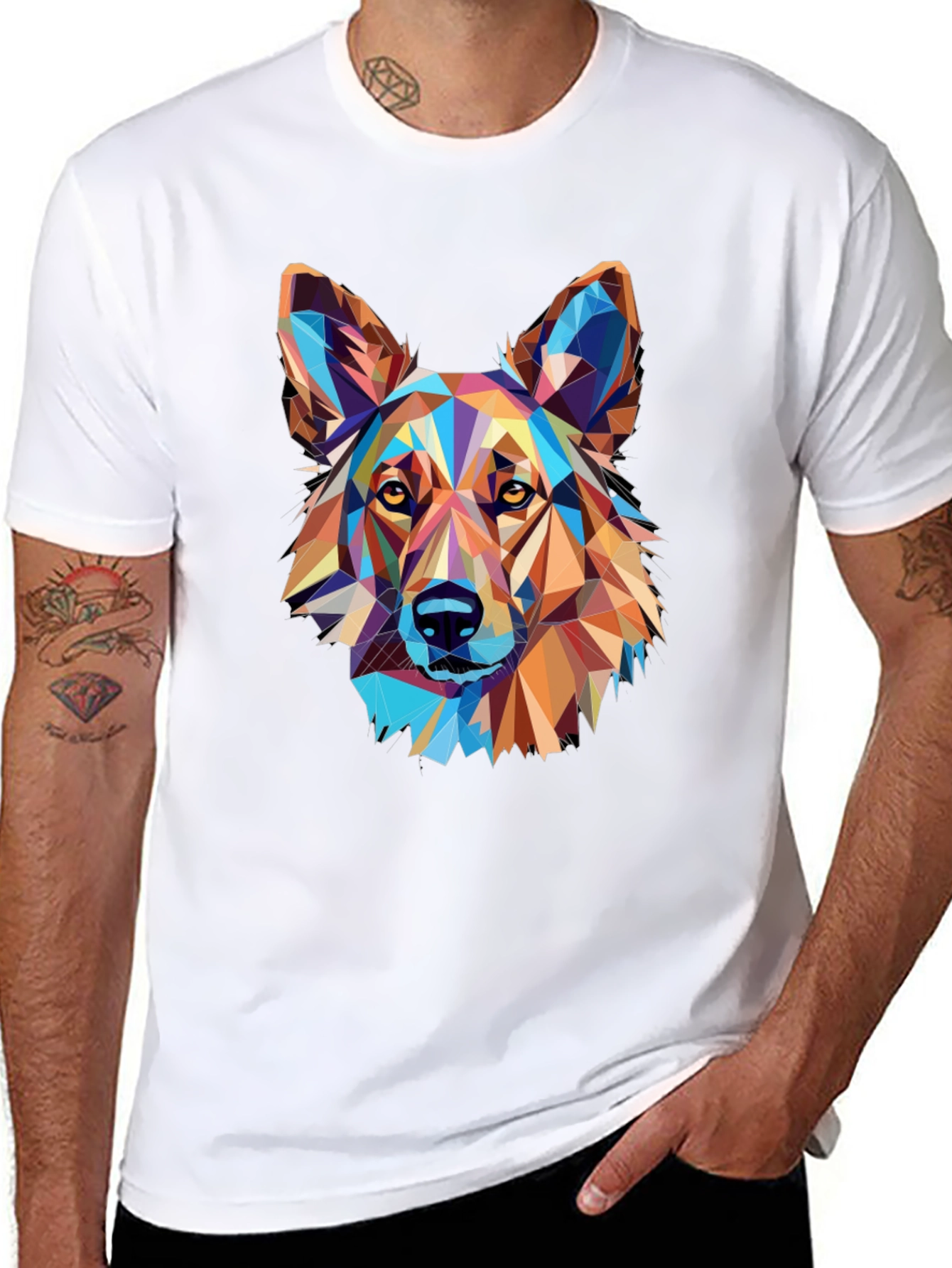 Black Geometric Dog Graphic Black T-Shirt view 8