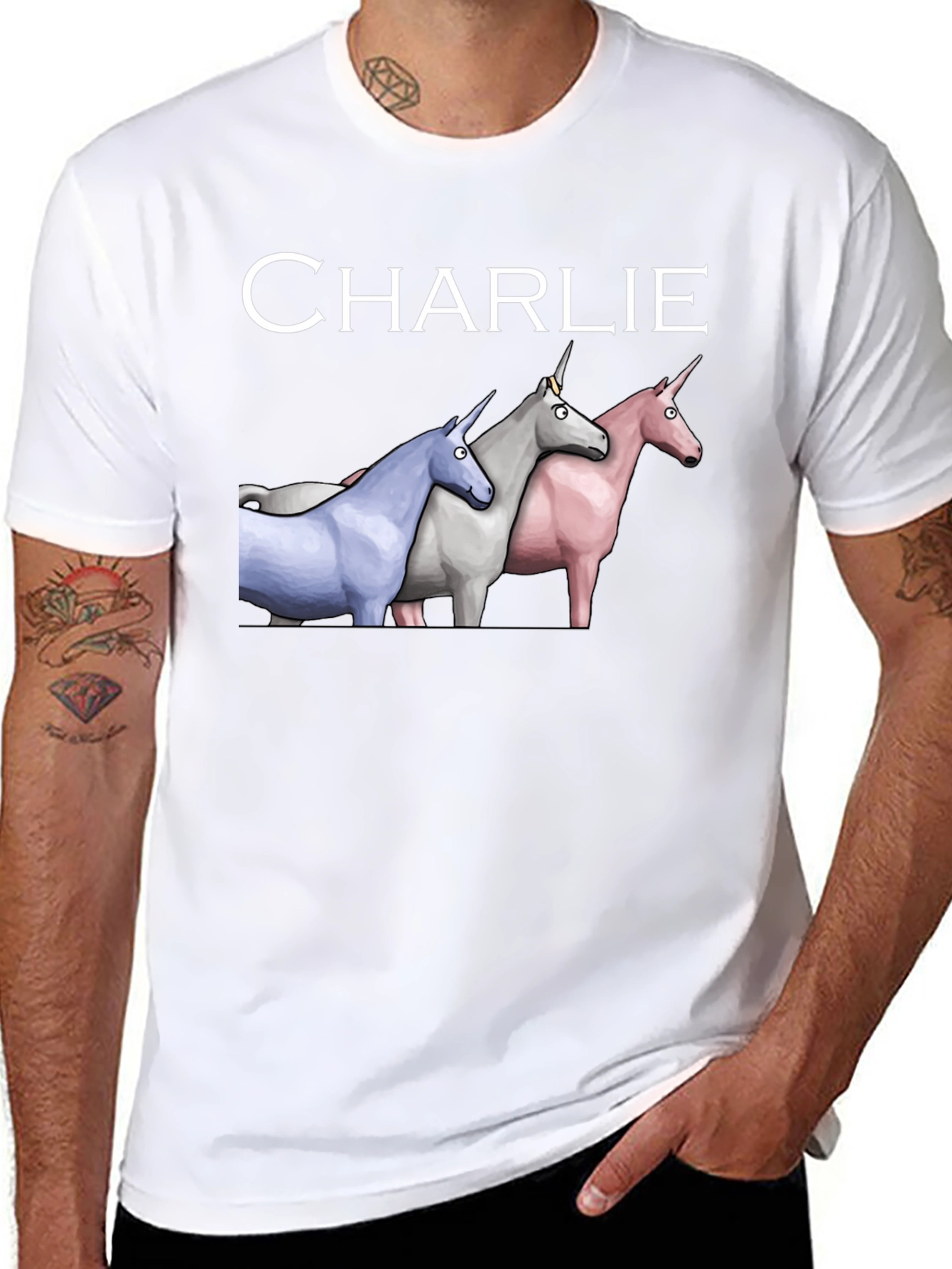 Black Charlie Unicorns Black T-Shirt view 8