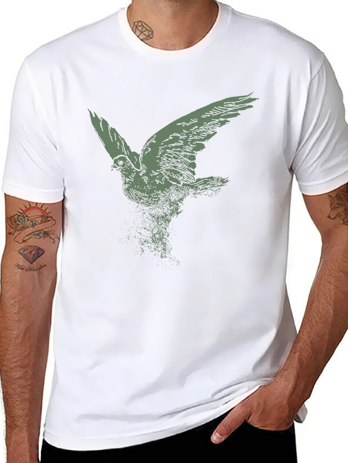 Black Men's Black T-Shirt with Flying Bird Graphic view 8