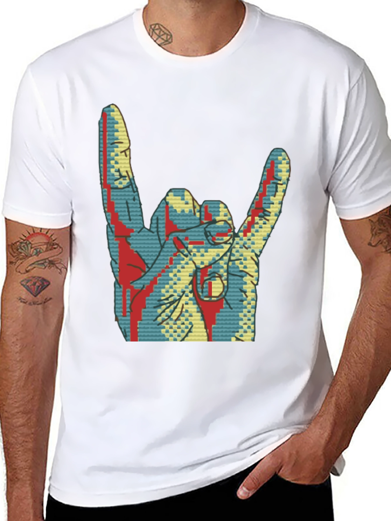 Black Rock On! Graphic Tee - Cool Hand Gesture Shirt view 8