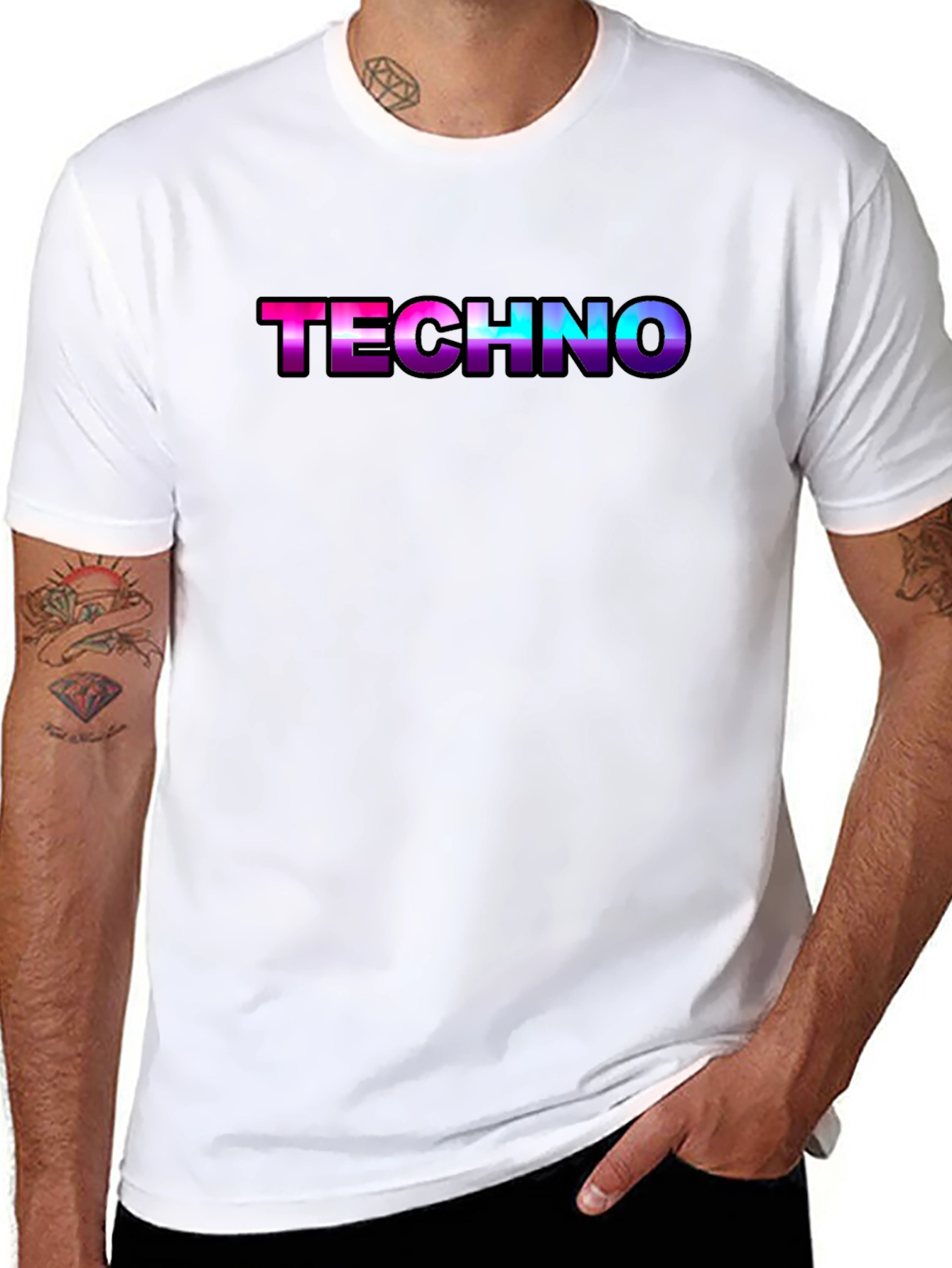 Black Techno Music T-Shirt - Retro Gradient Design view 8