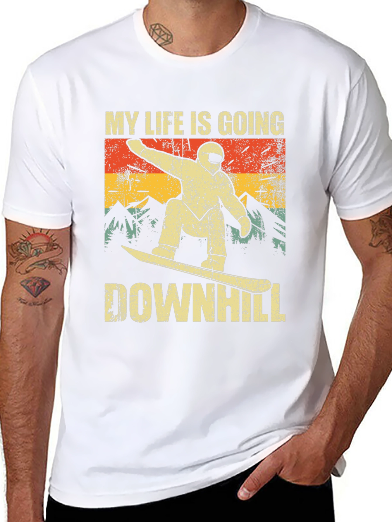 Black My Life is Going Downhill Snowboarder T-Shirt view 8