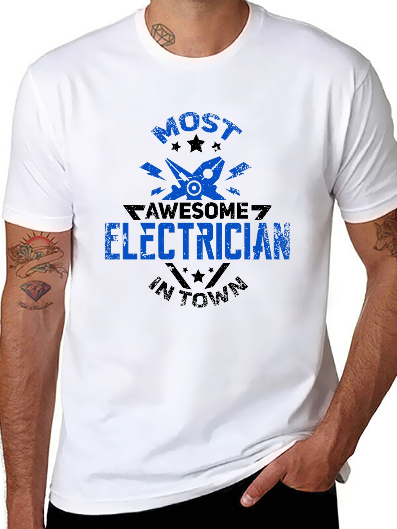Black Awesome Electrician T-Shirt - Black Crew Neck view 8