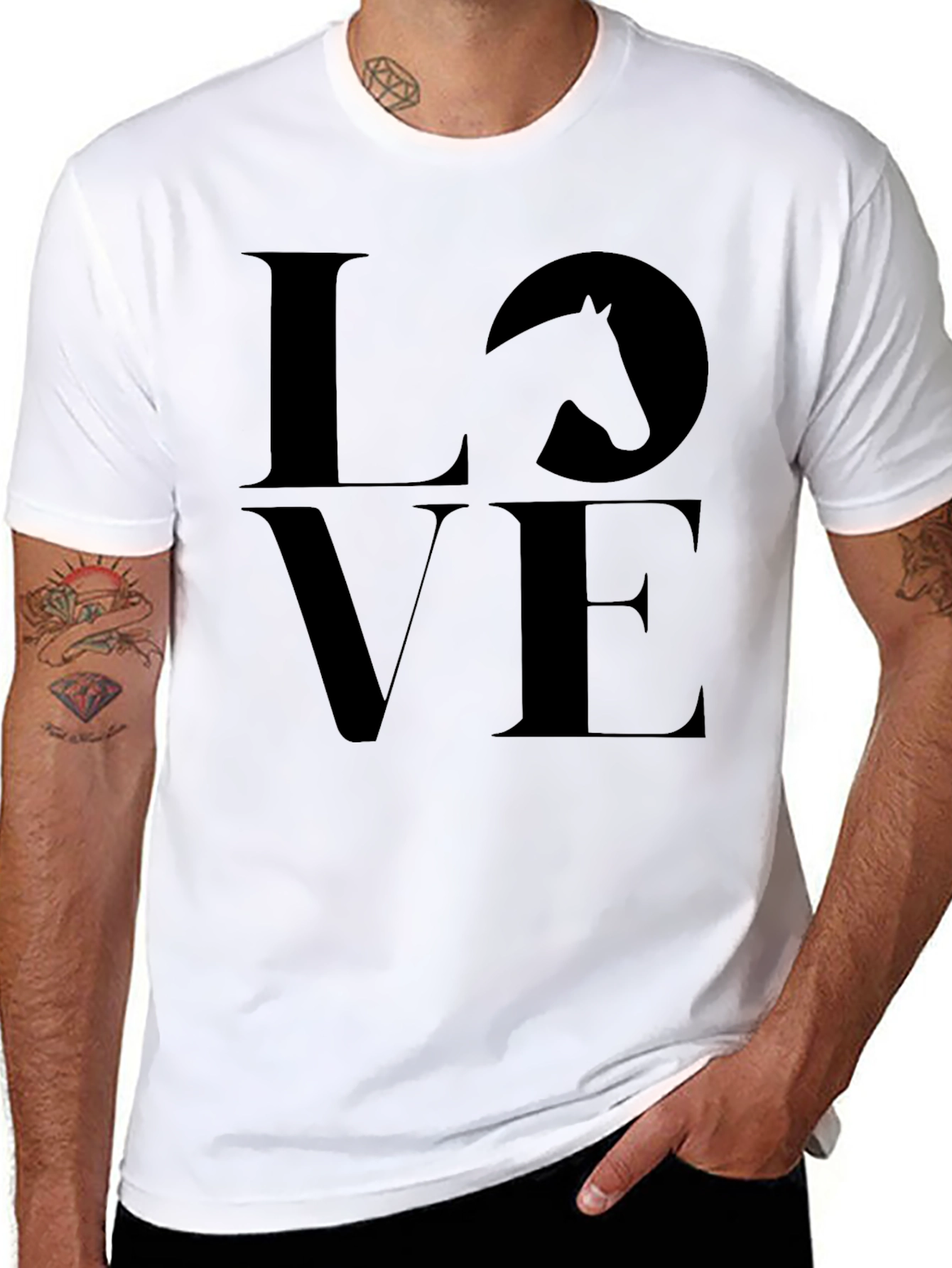 Black Love Horses Black T-Shirt, Men's Casual Tee view 8