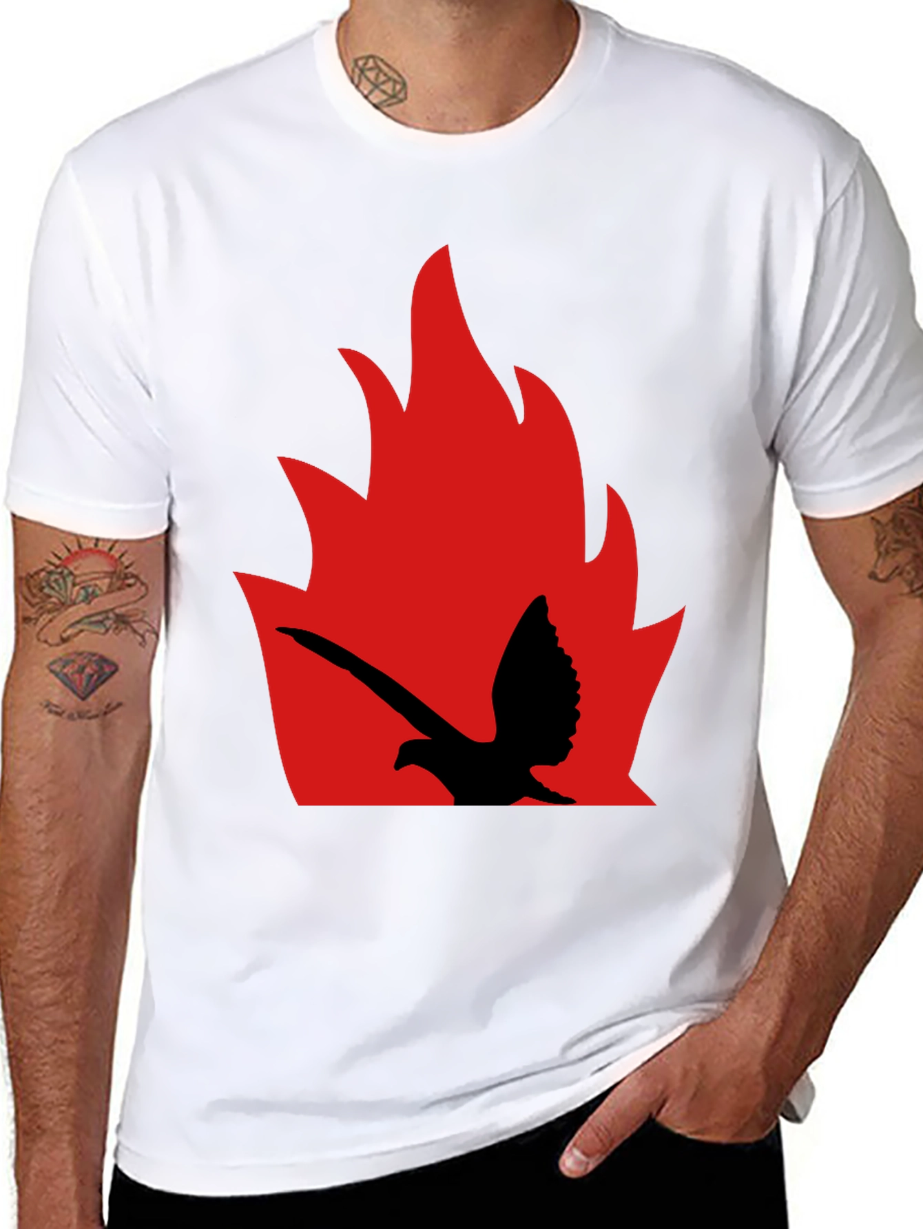 Black Fiery Bird Graphic Tee - Bold Black Shirt view 8