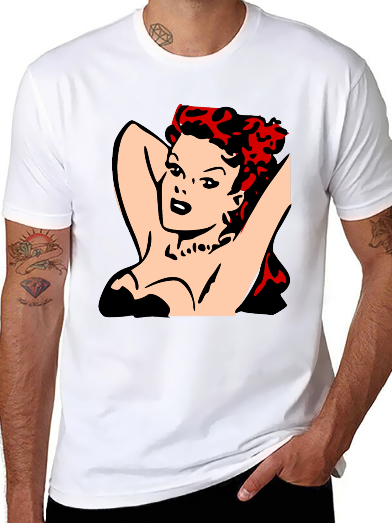 Black Retro Pin-Up Girl Graphic T-Shirt - Black view 8