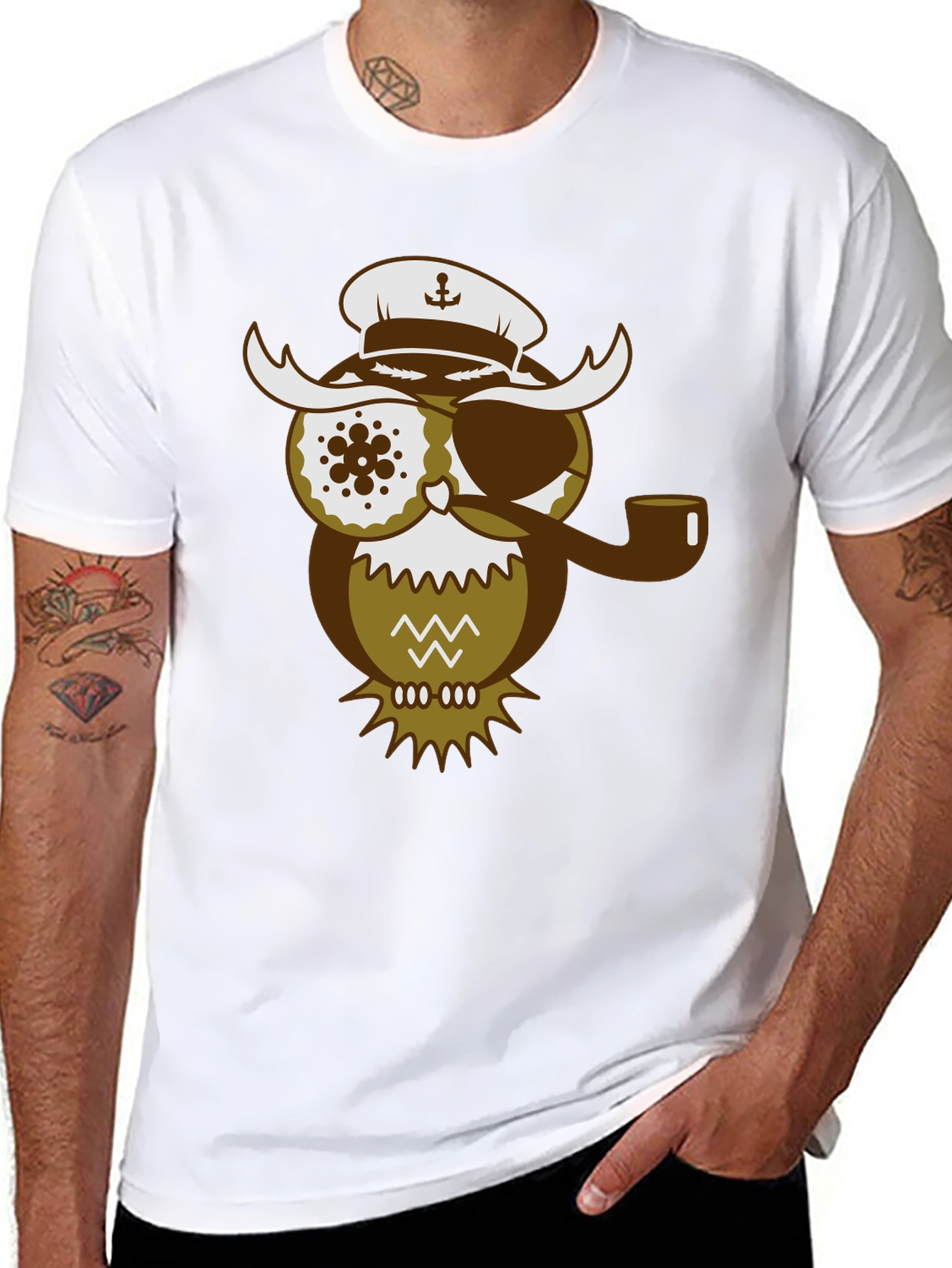 Black Pirate Owl Graphic T-Shirt - Unique Design Tee view 8
