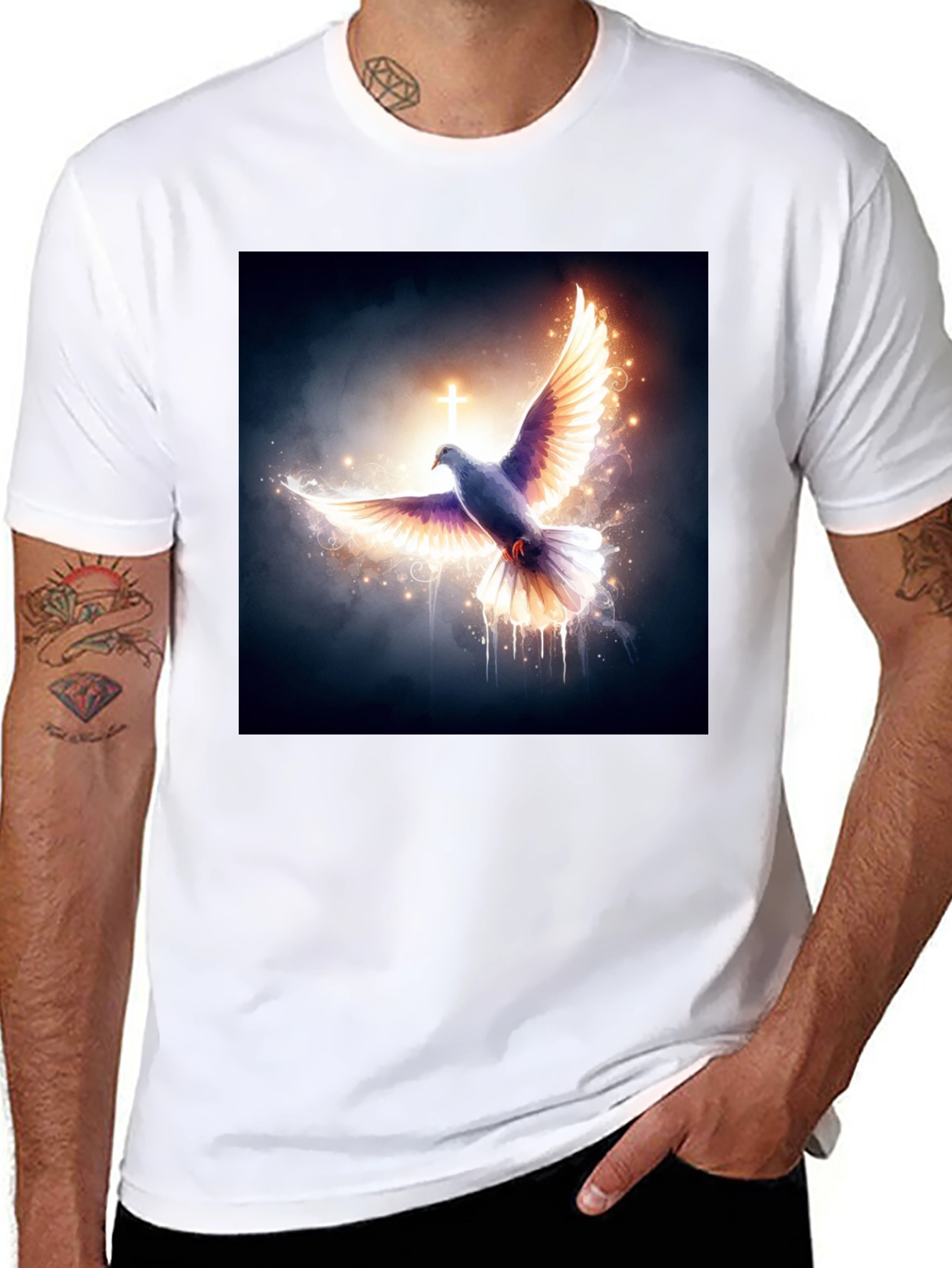 Dove & Cross Graphic Black T-Shirt - 8