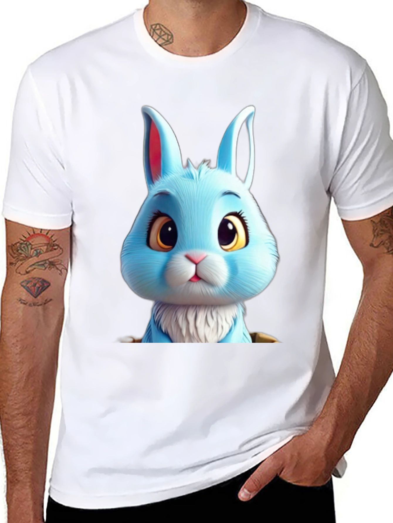 Black Cute Blue Bunny Graphic Tee - Soft & Stylish view 8