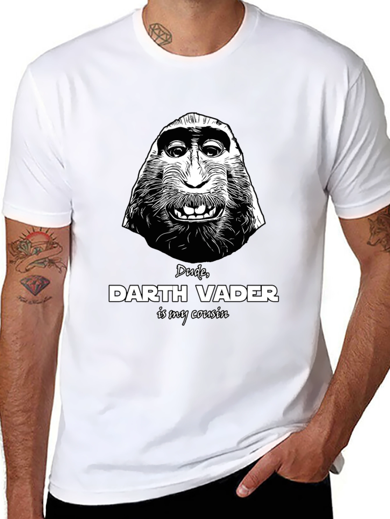 Black Dude, Darth Vader Cousin Graphic T-Shirt view 8