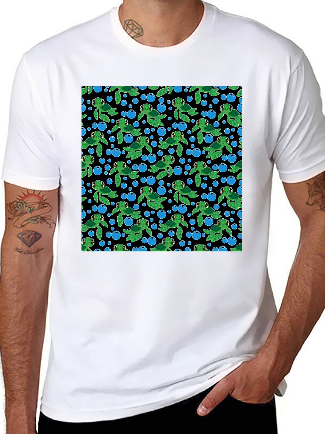 Black Turtle Bubbles Black T-Shirt view 8