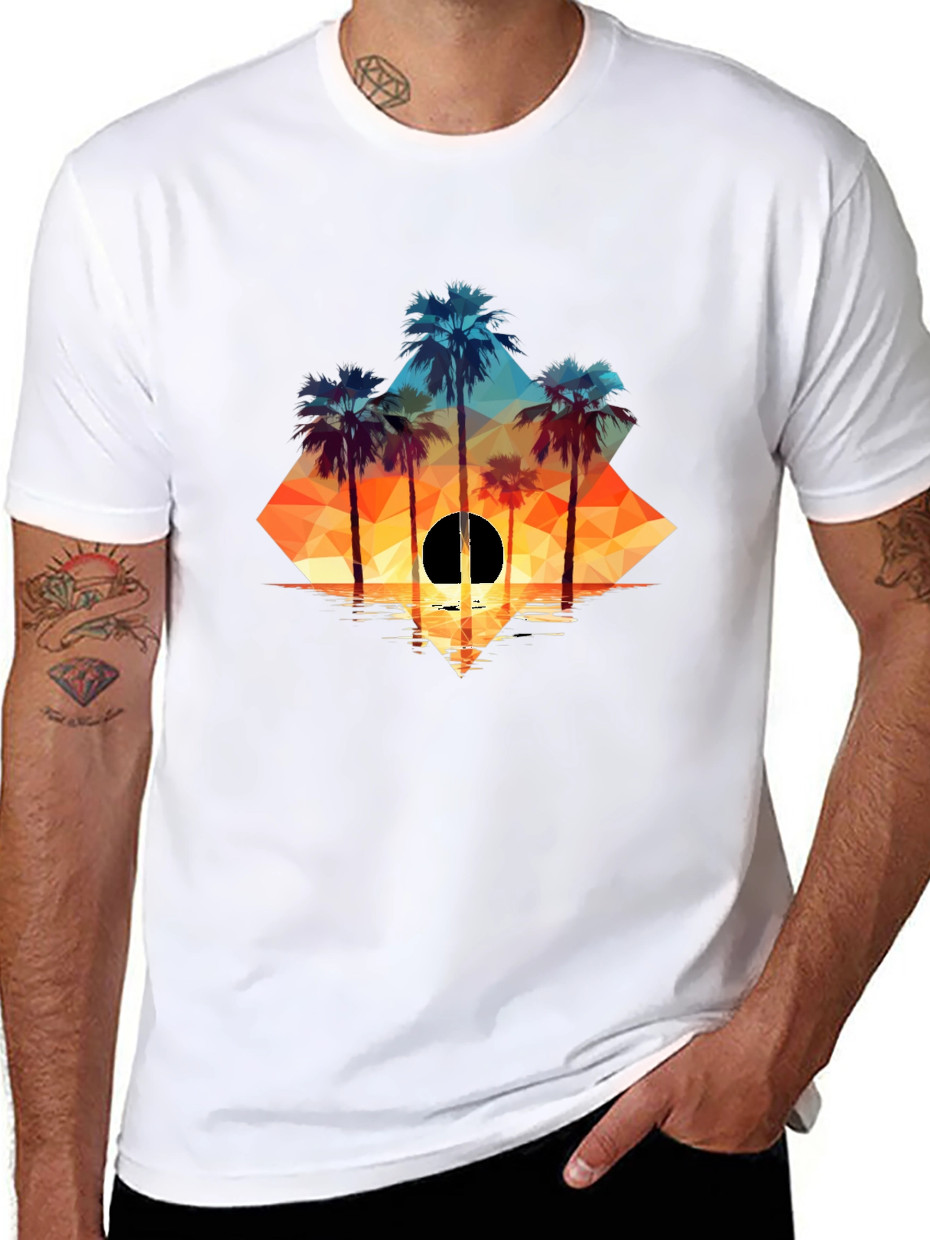 Black Geometric Palm Sunset Tee view 8