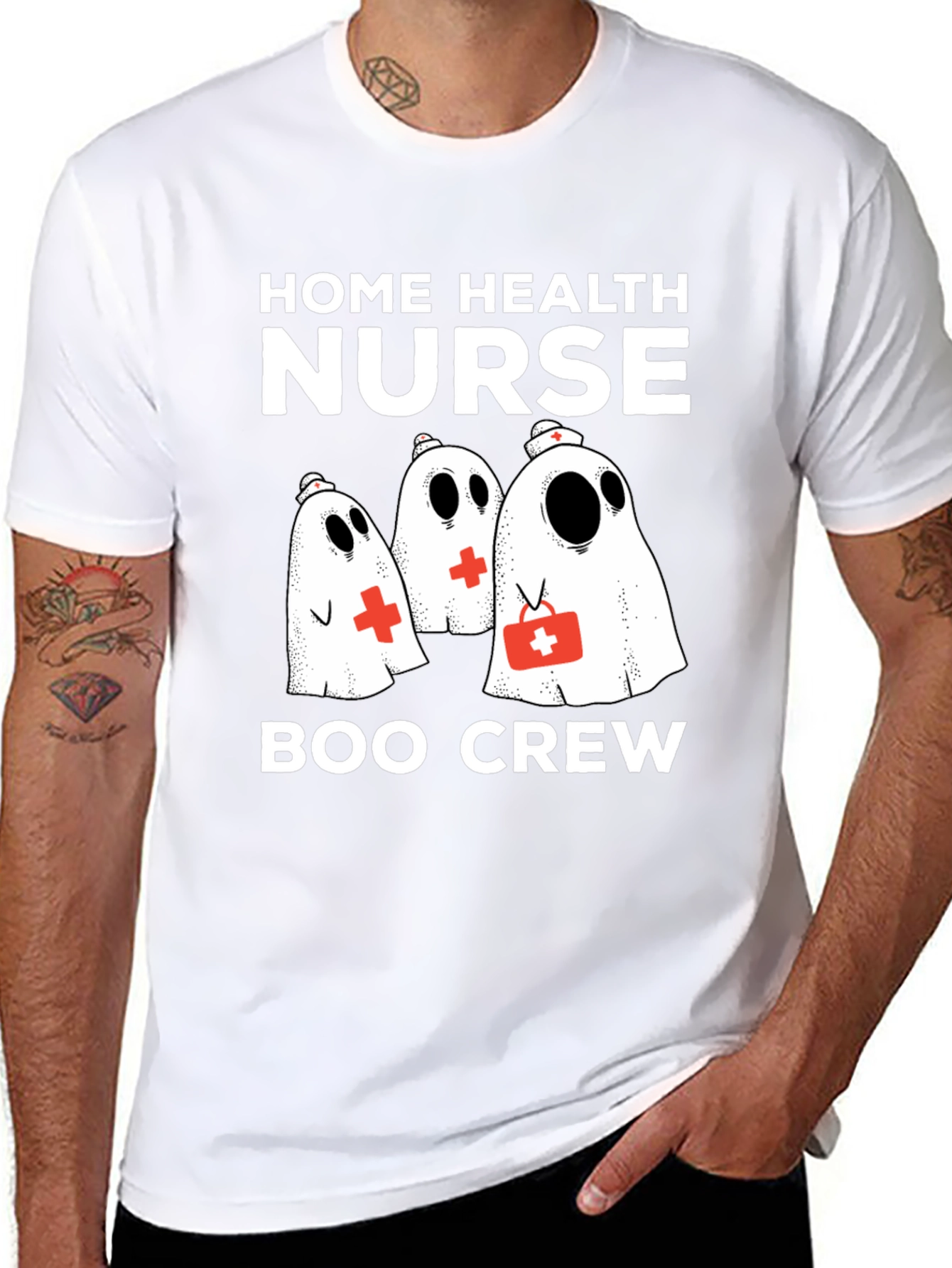 Black Home Health Nurse Boo Crew T-Shirt view 8