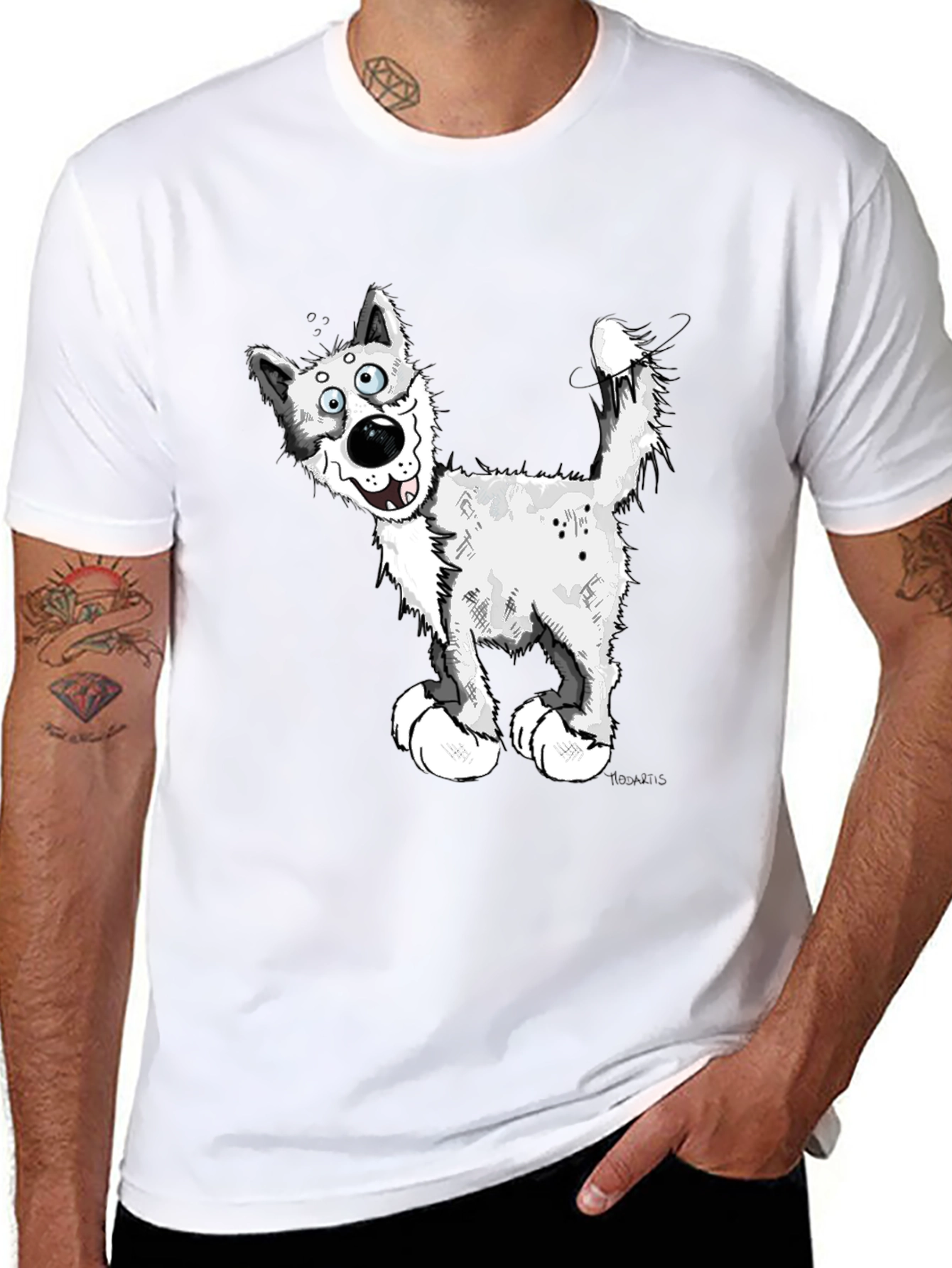 Black Cartoon Dog Graphic T-Shirt view 8