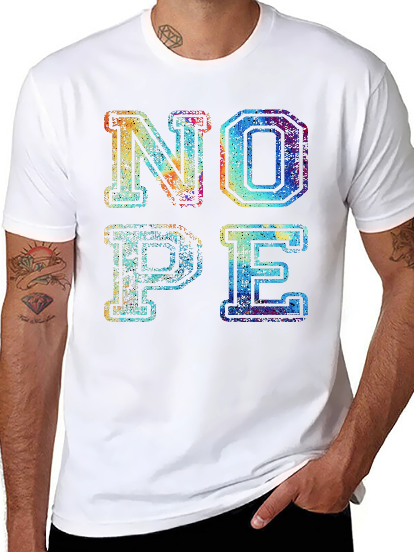Black Retro "NOPE" Graphic Print Men's T-Shirt view 8