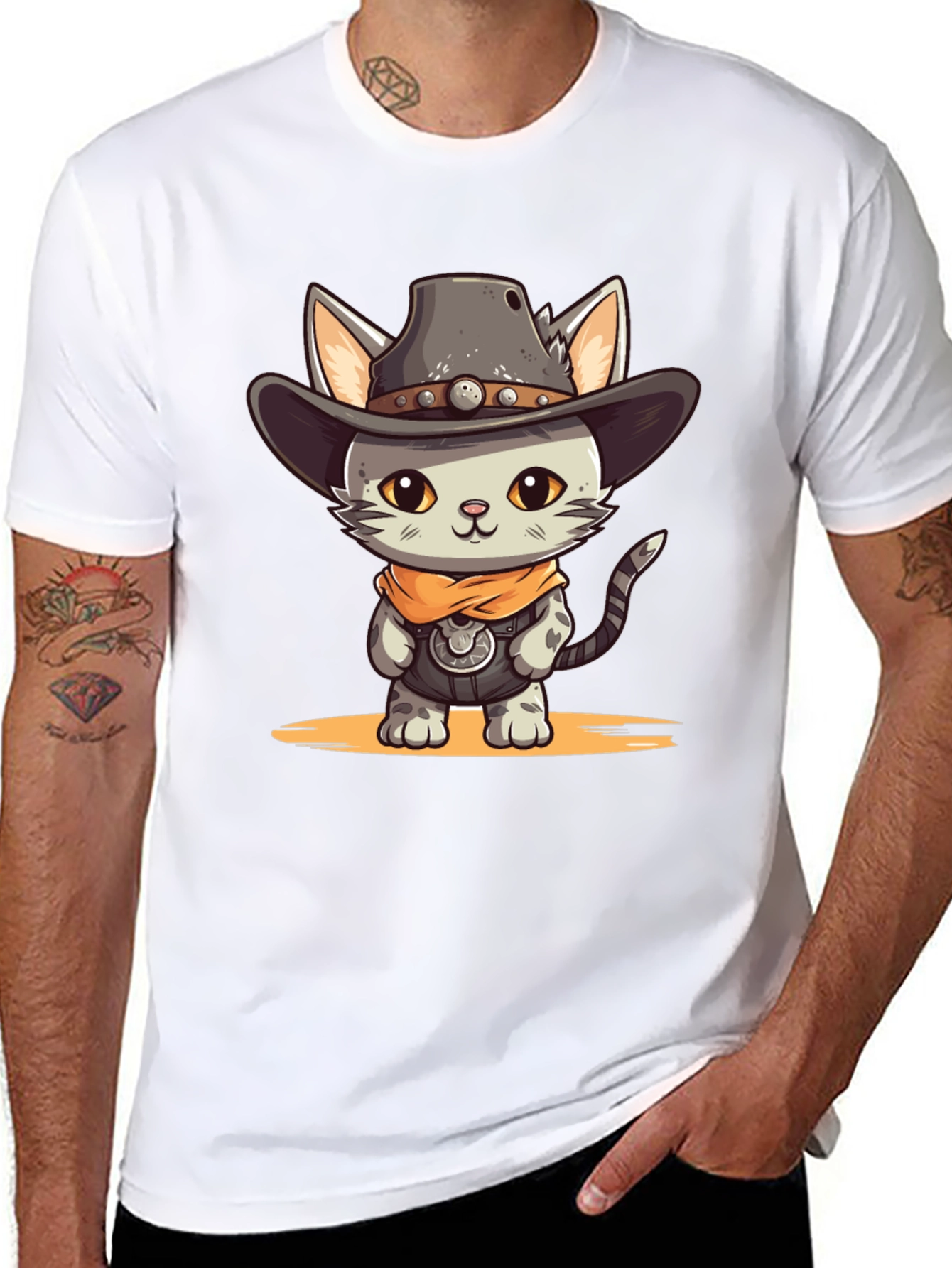 Black Cartoon Cowboy Cat Graphic Tee view 8
