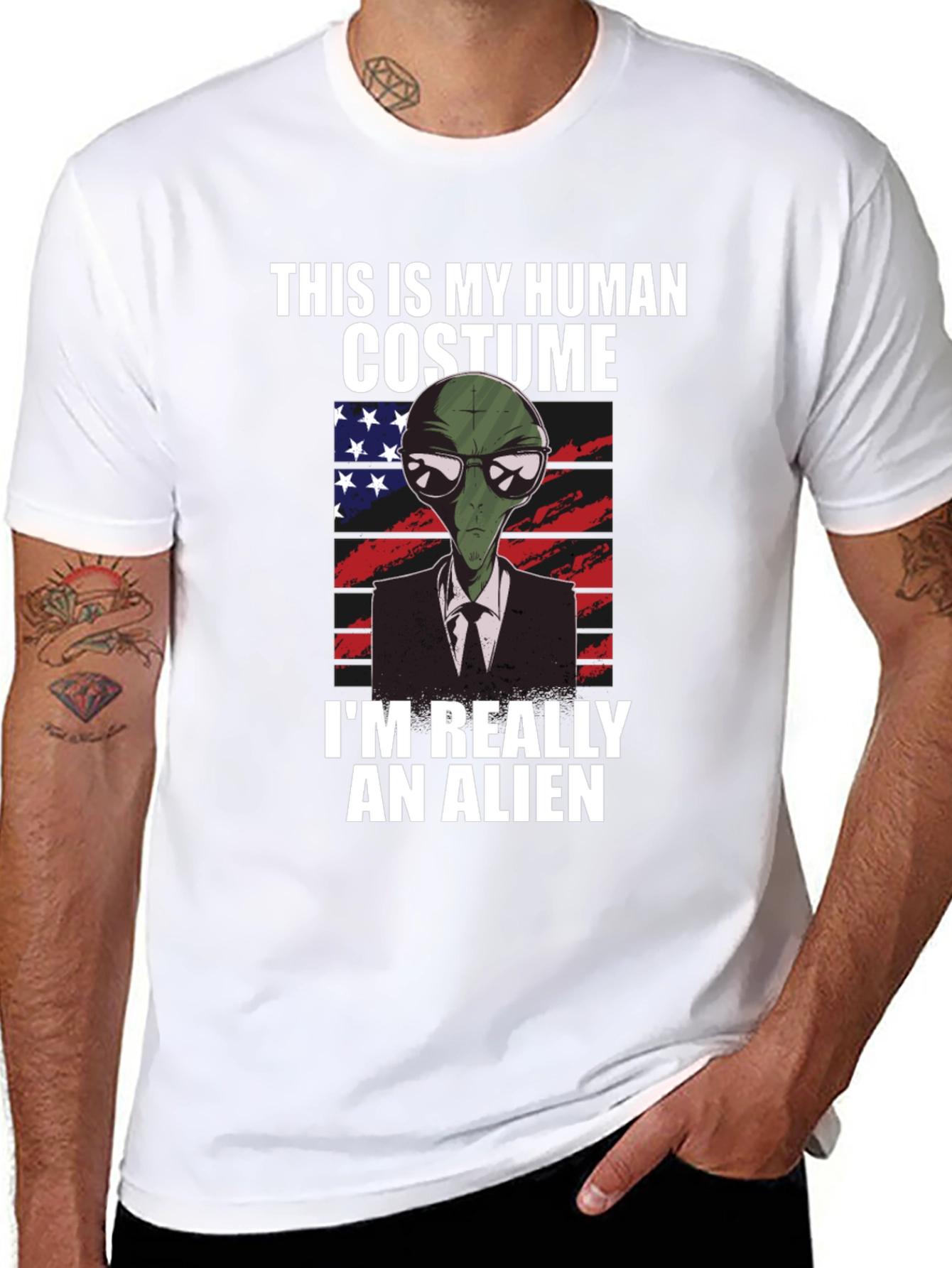 Black Human Costume Alien T-Shirt: Funny & Unique Design view 8