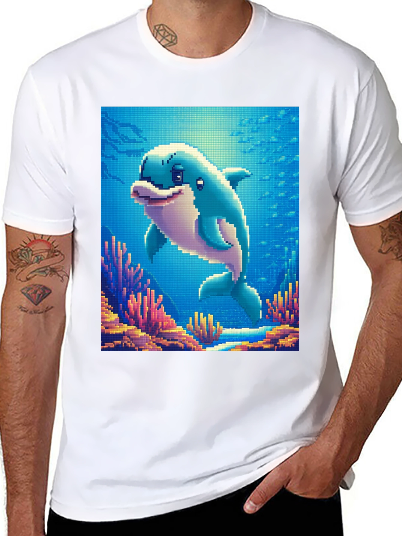 Black Pixel Dolphin Graphic Tee - Underwater Adventure Shirt view 8