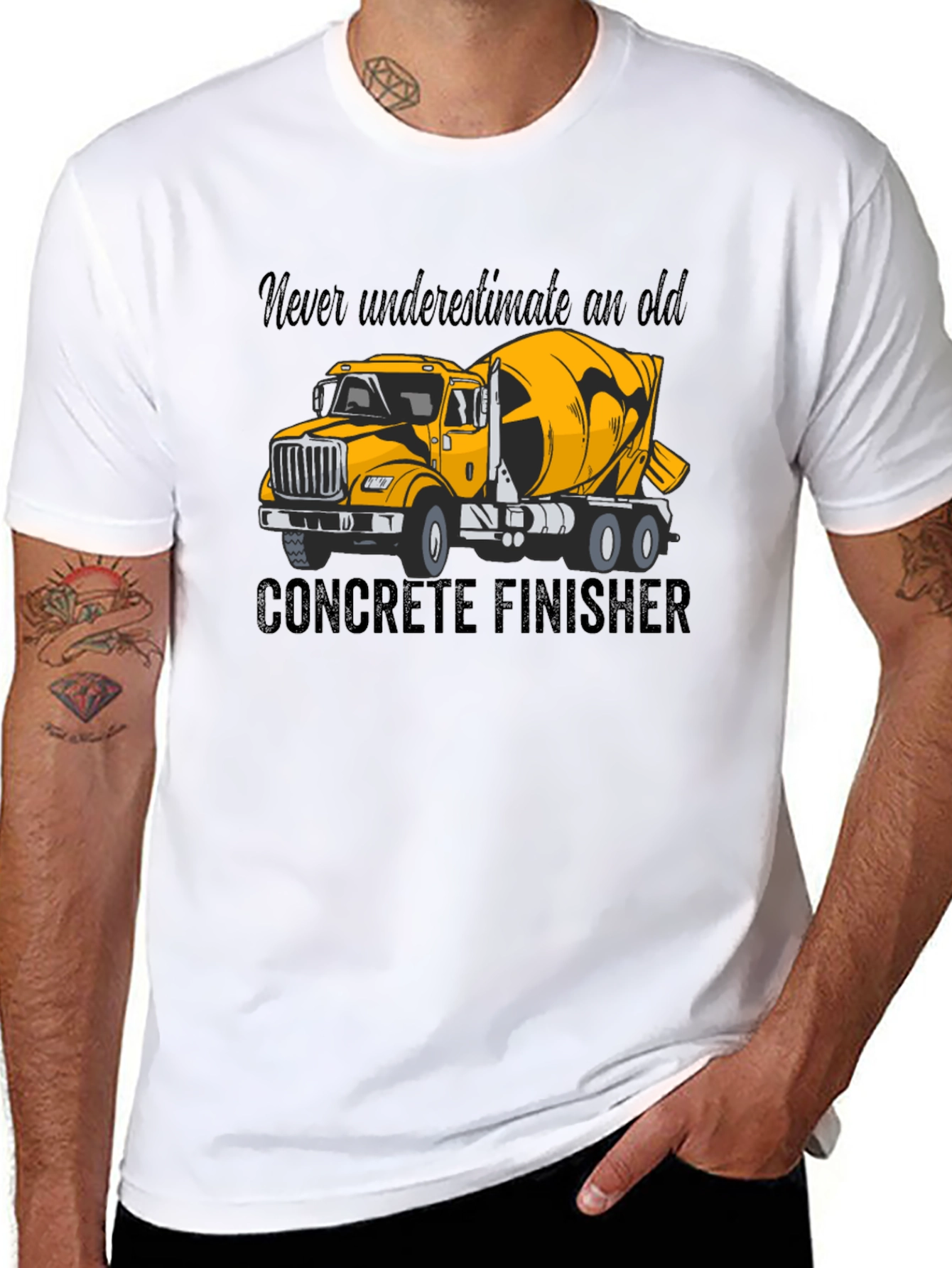 Black Concrete Finisher T-Shirt - Yellow Truck Graphic Tee view 8
