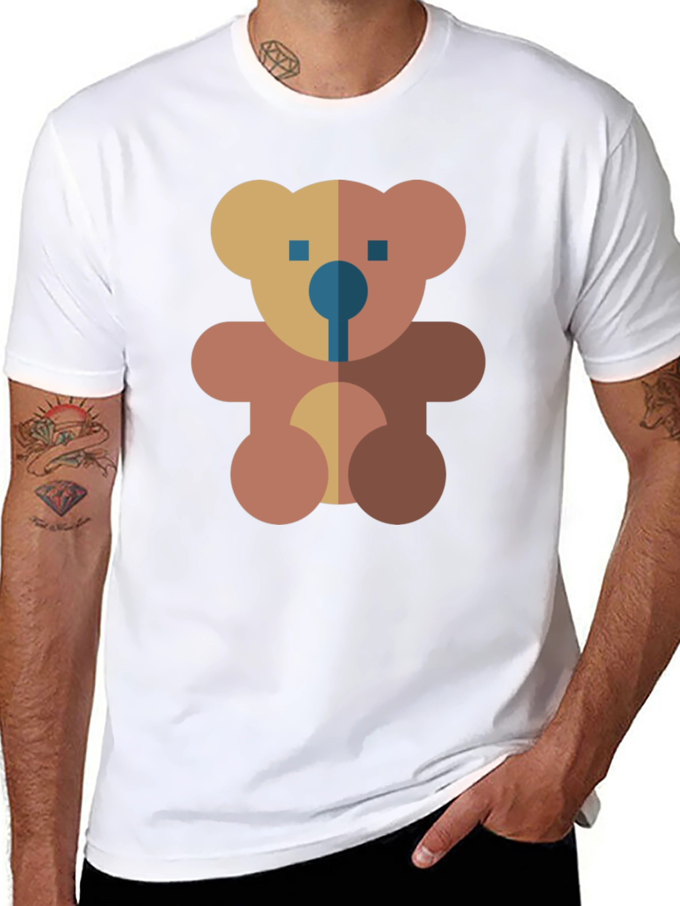 Black Geometric Teddy Bear Graphic Black T-Shirt view 8