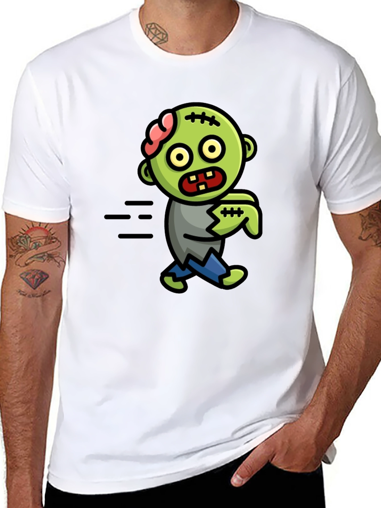 Black Zombie Cartoon Black T-Shirt view 8