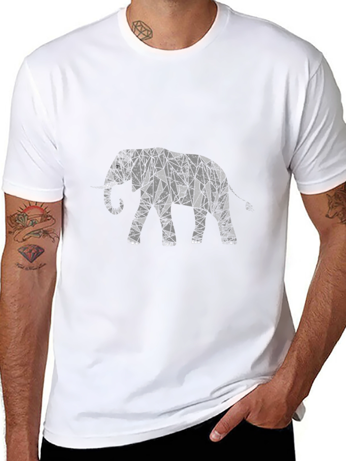 Black Geometric Elephant Graphic Tee - Modern Black T-Shirt view 8