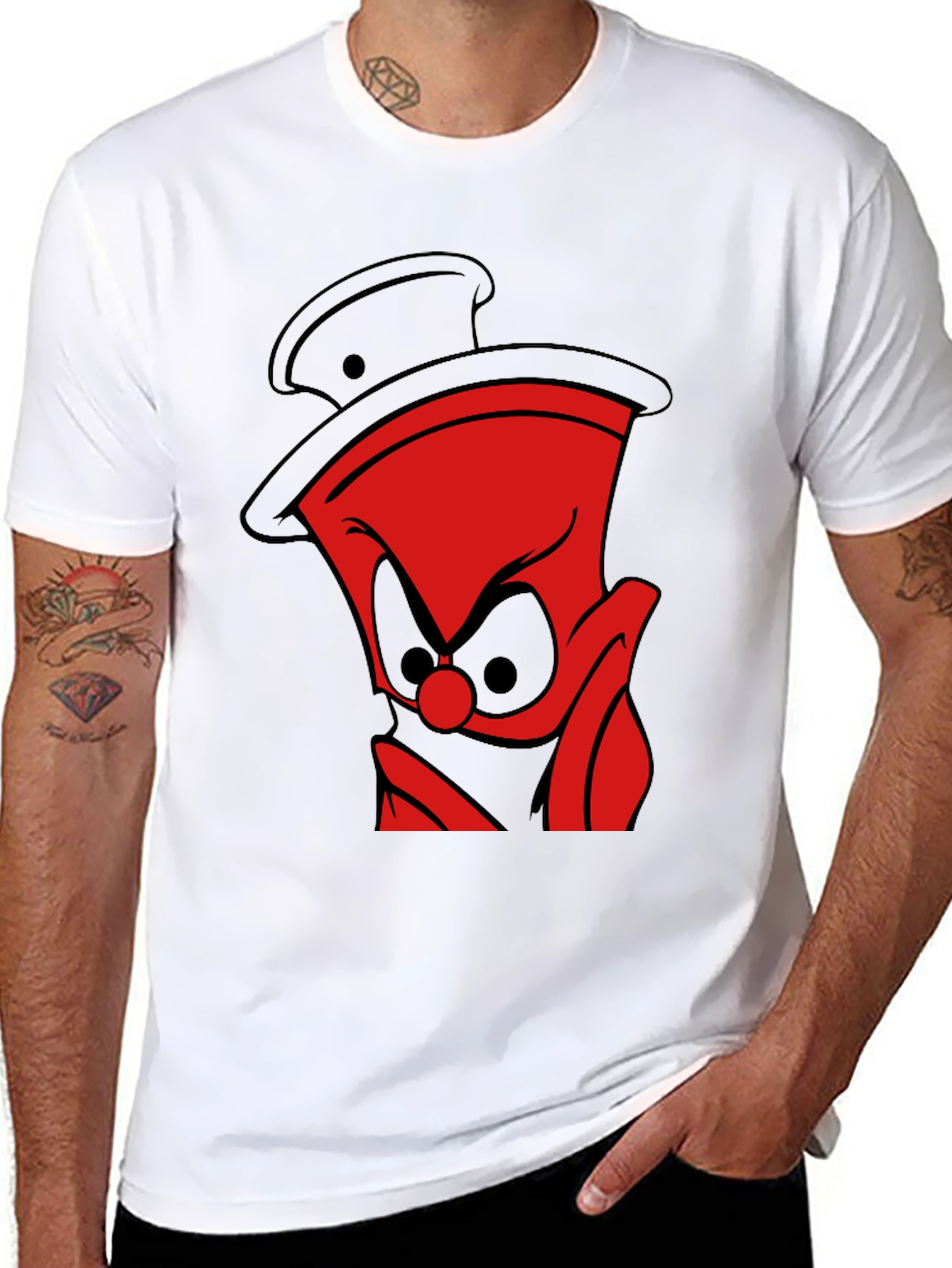 Black Red Cartoon Character Black T-Shirt view 8