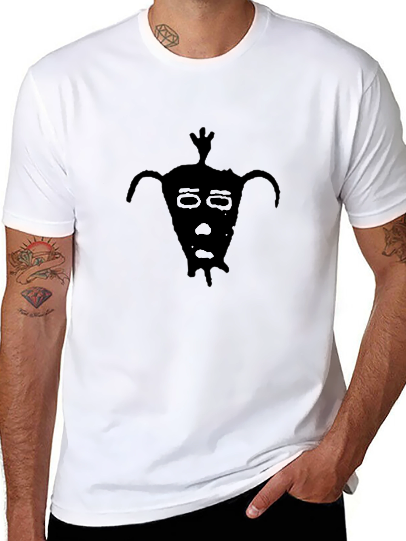 Black Black Graphic Tee - Quirky Face Design view 8