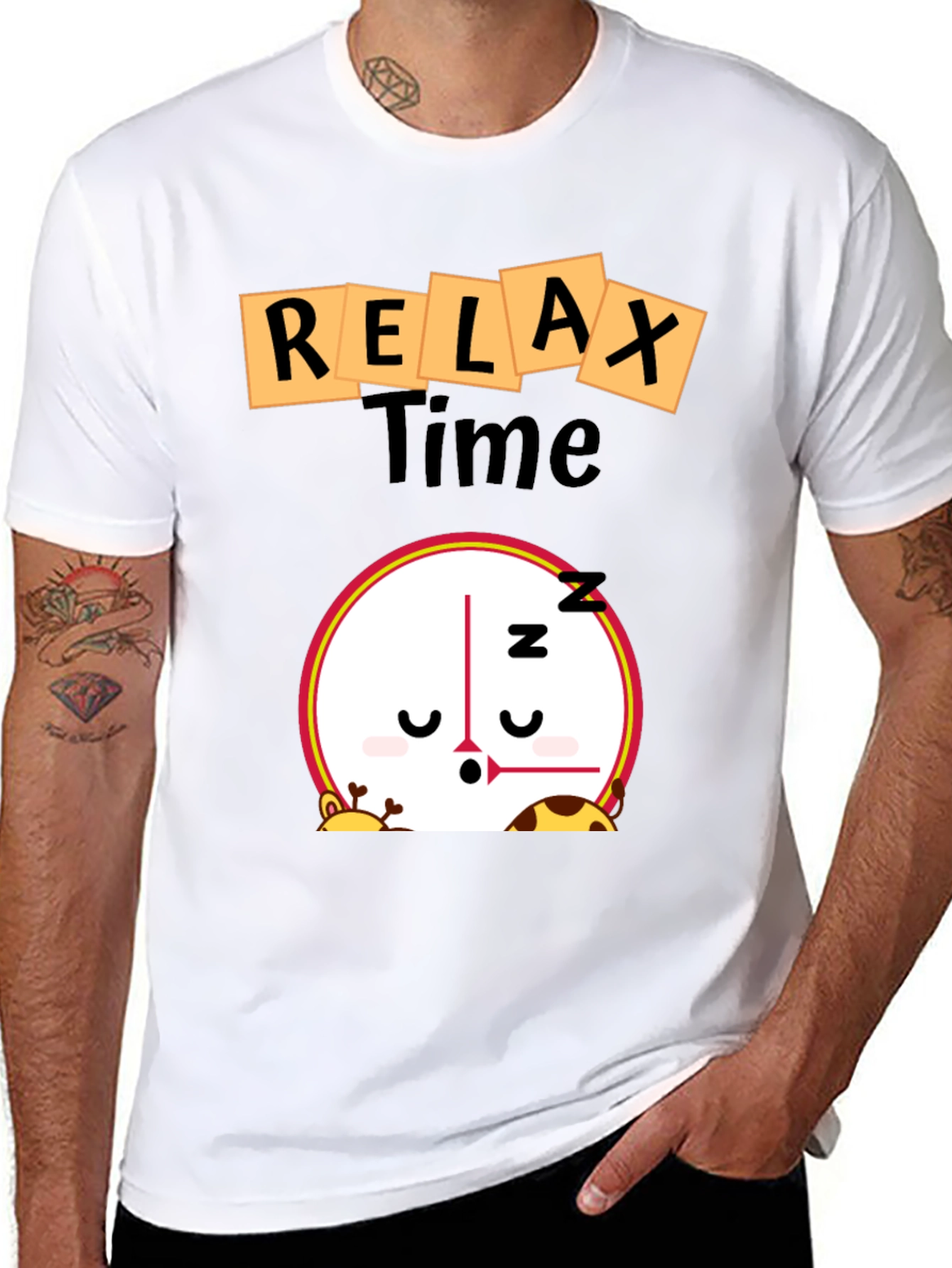 Black Relax Time Graphic Tee - Cartoon Clock Design view 8