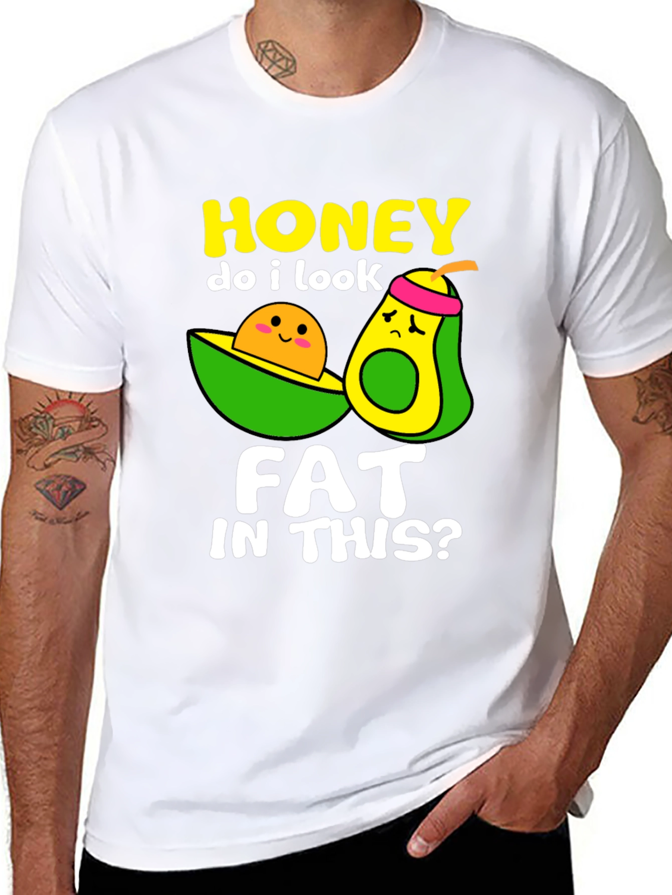 Black Funny Avocado Graphic T-Shirt - Honey Do I Look Fat? view 8