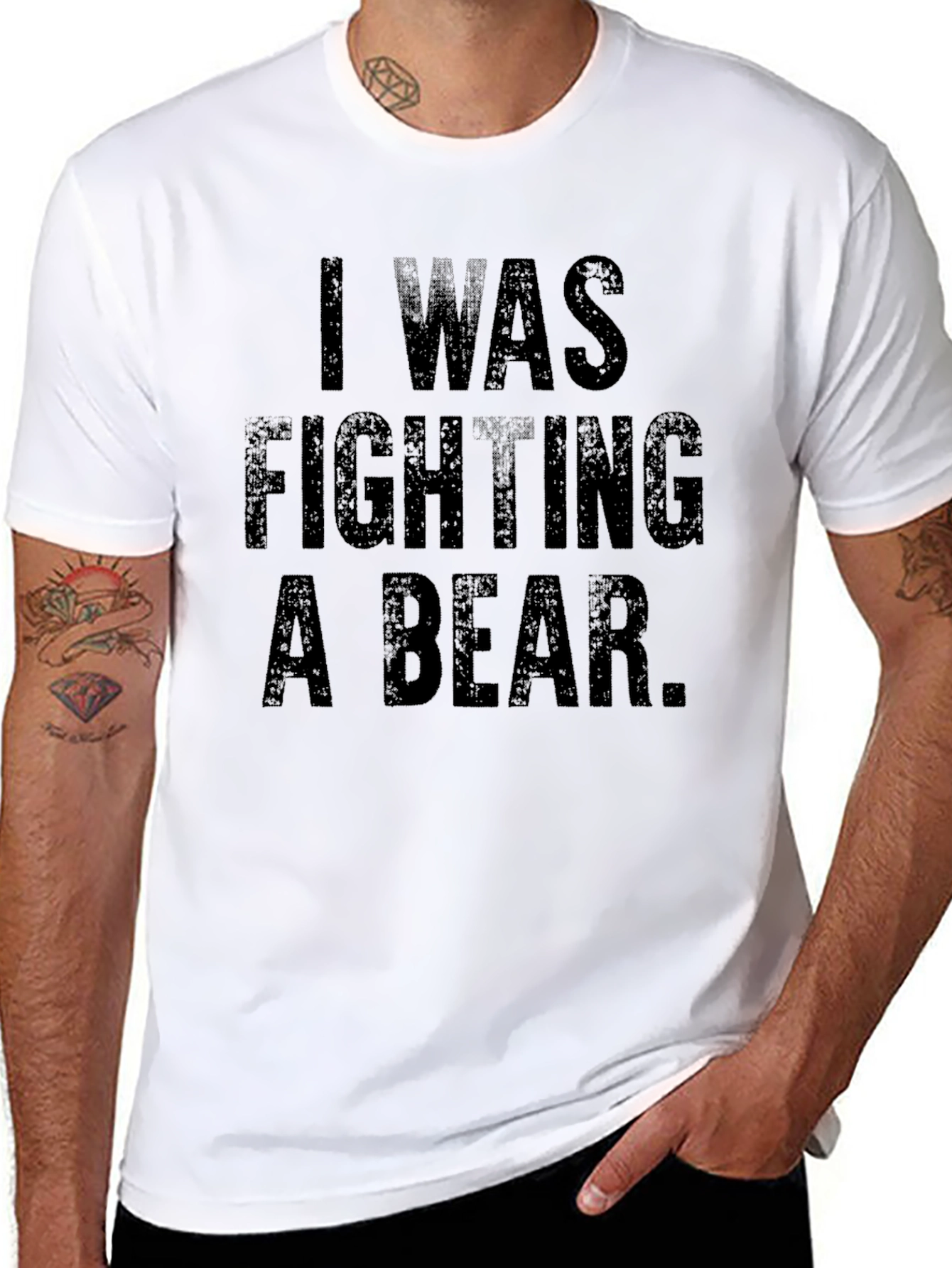 Black I Was Fighting A Bear Funny Graphic Tee view 8