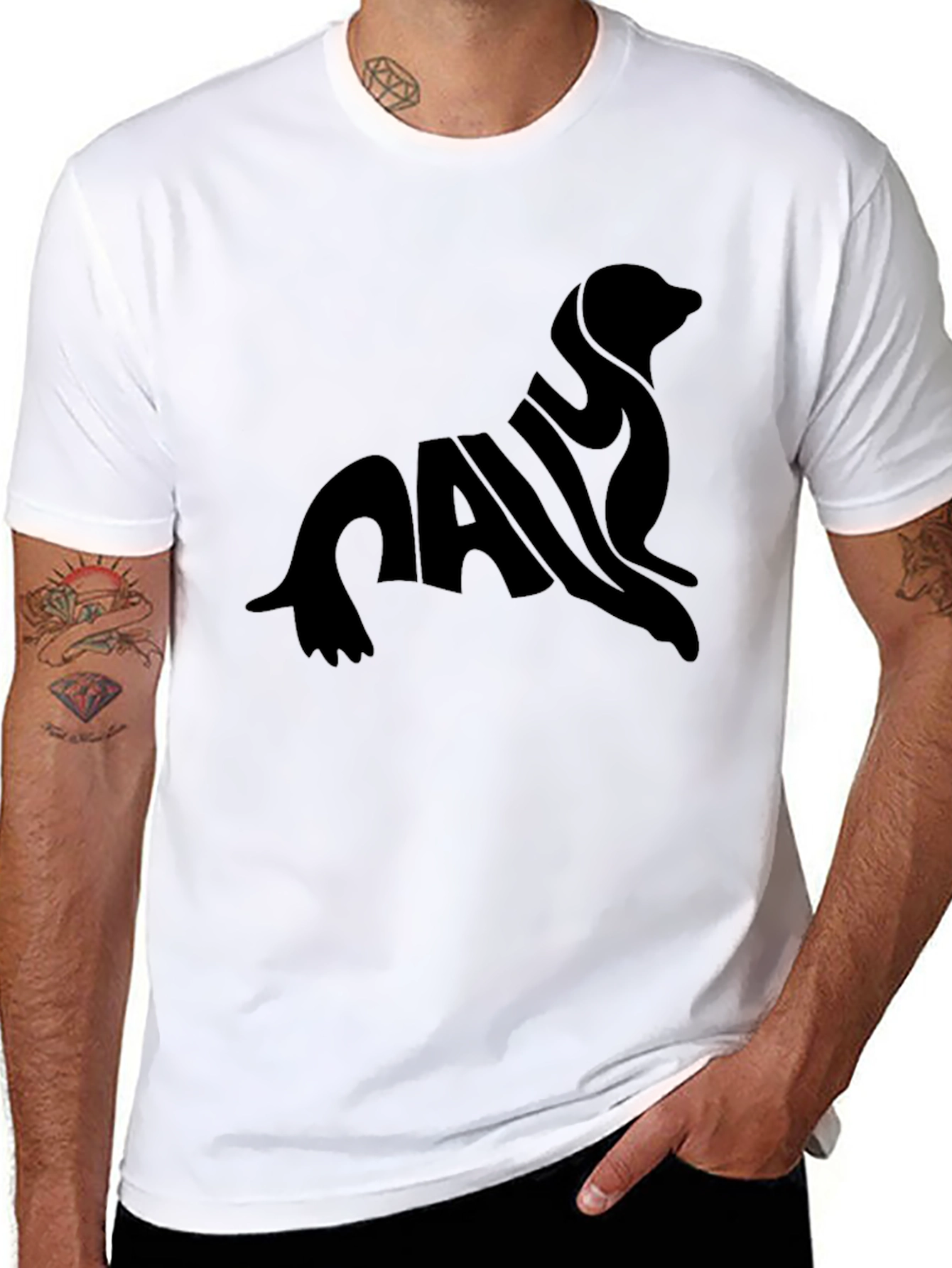 Black Men's Black Seal Graphic Tee - Unique Animal Design view 8