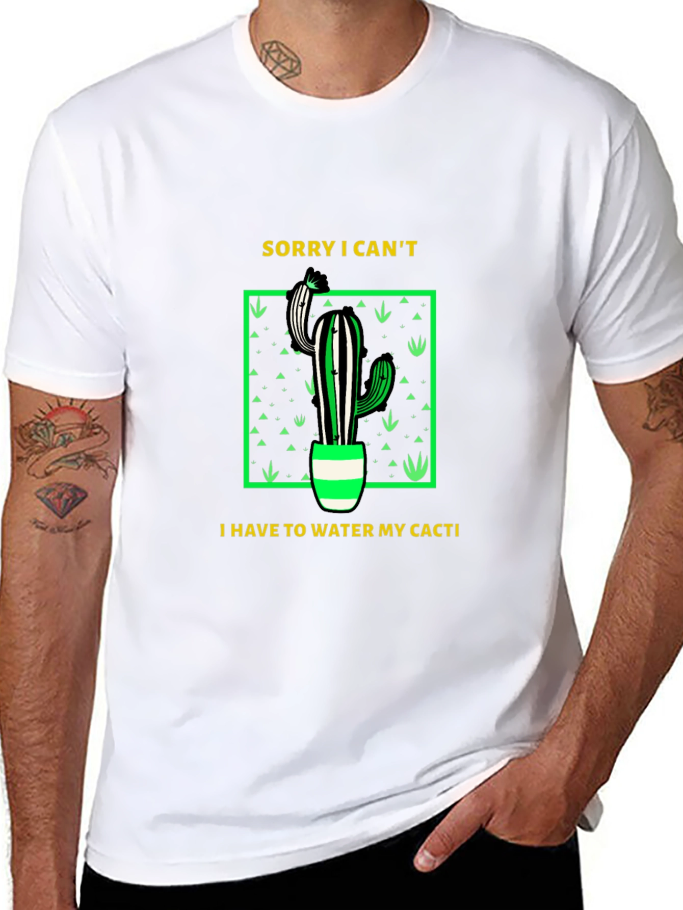 Black Cactus Lover T-Shirt: Sorry, Watering My Cacti view 8
