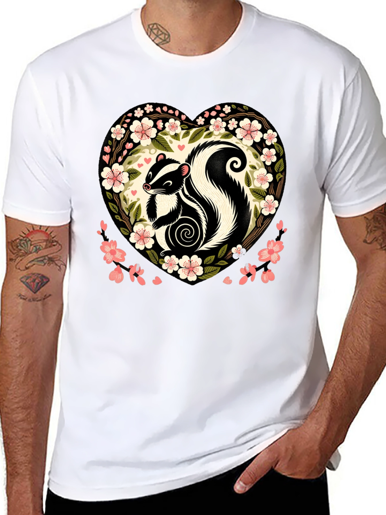 Black Skunk Heart Floral Graphic Tee view 8